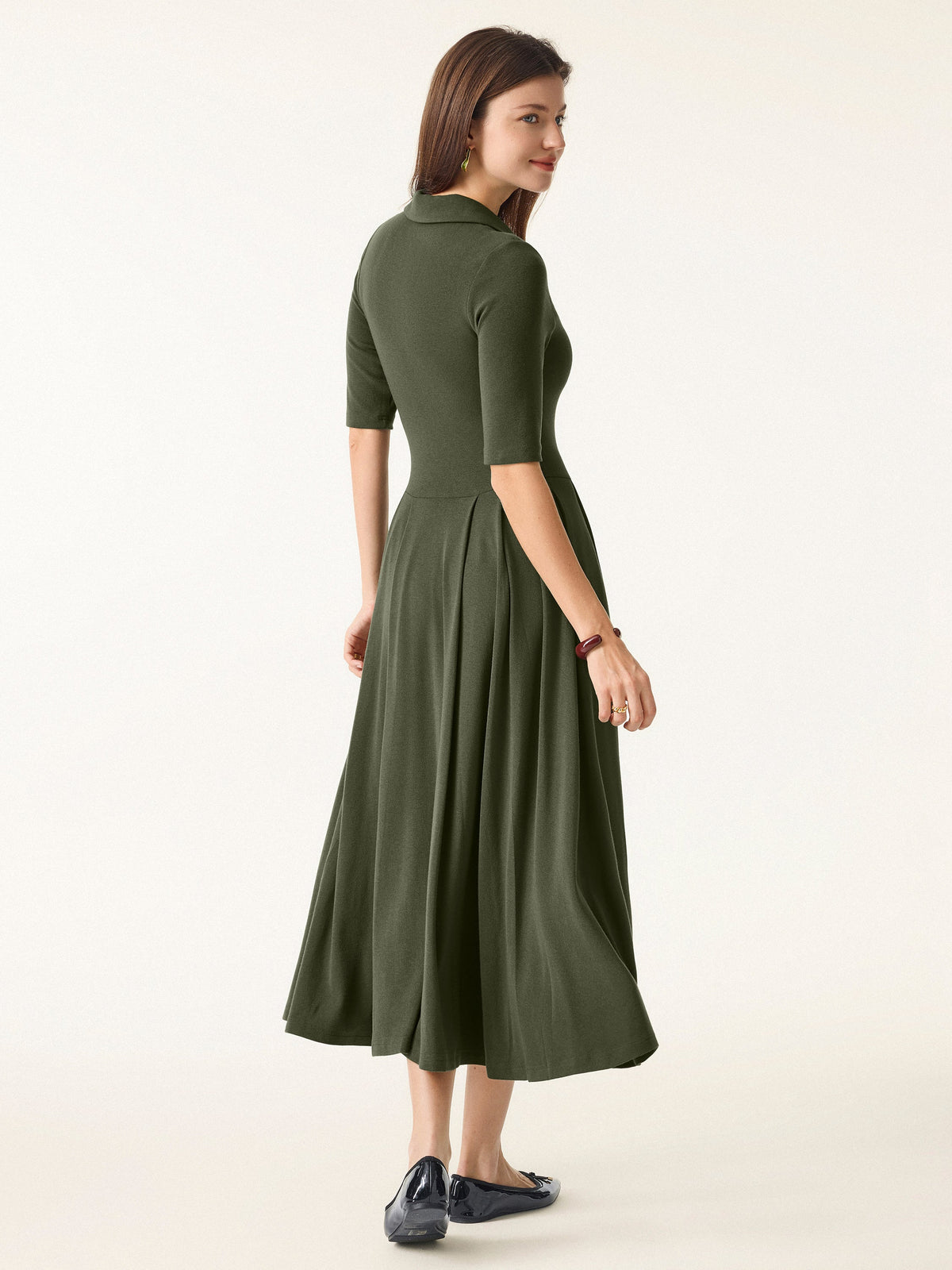 OGLmove Women's Polo Neck Elbow-Sleeve Midi Bra Dress