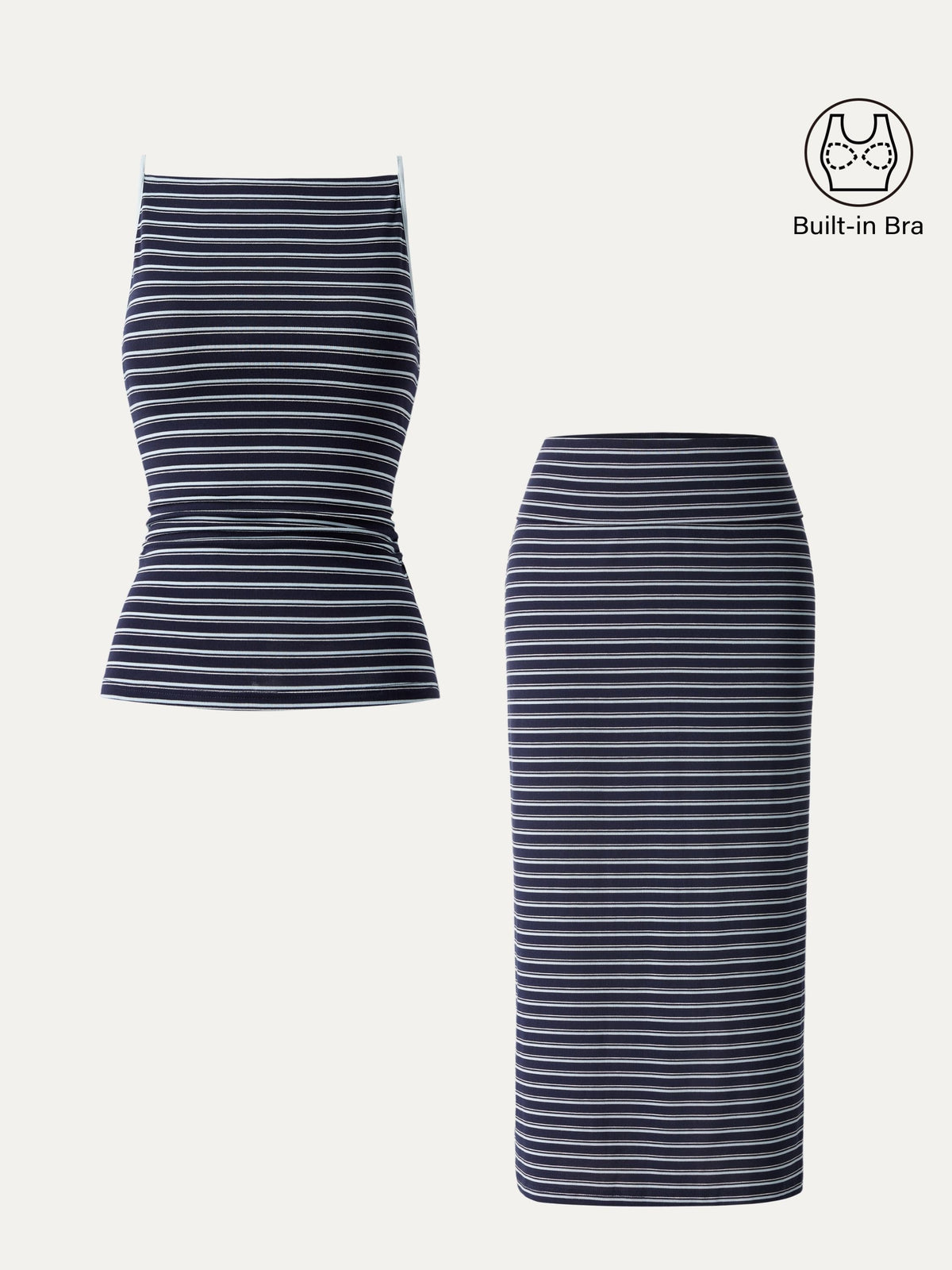 OGLmove Women's Striped Spaghetti Bra Top & Midi Skirt Set