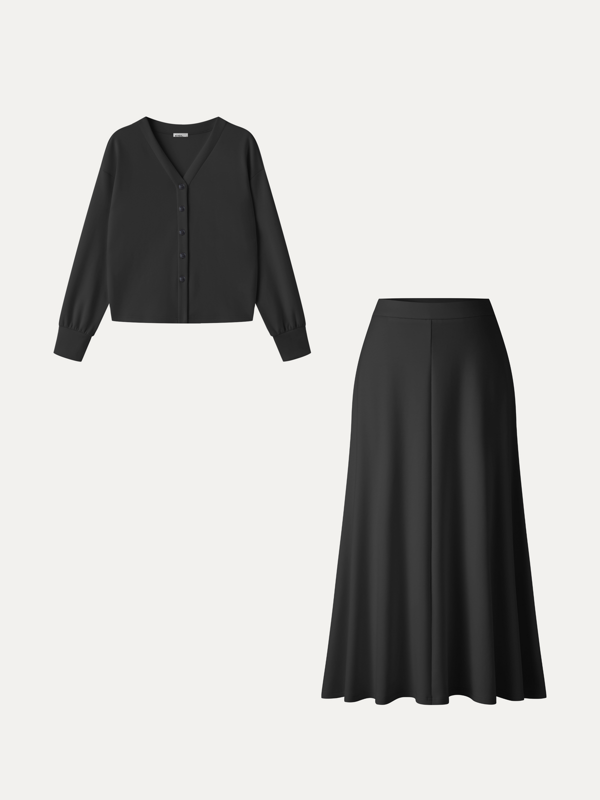 OGLmove Women's V-Neck Cardigan & Midi Skirt Set