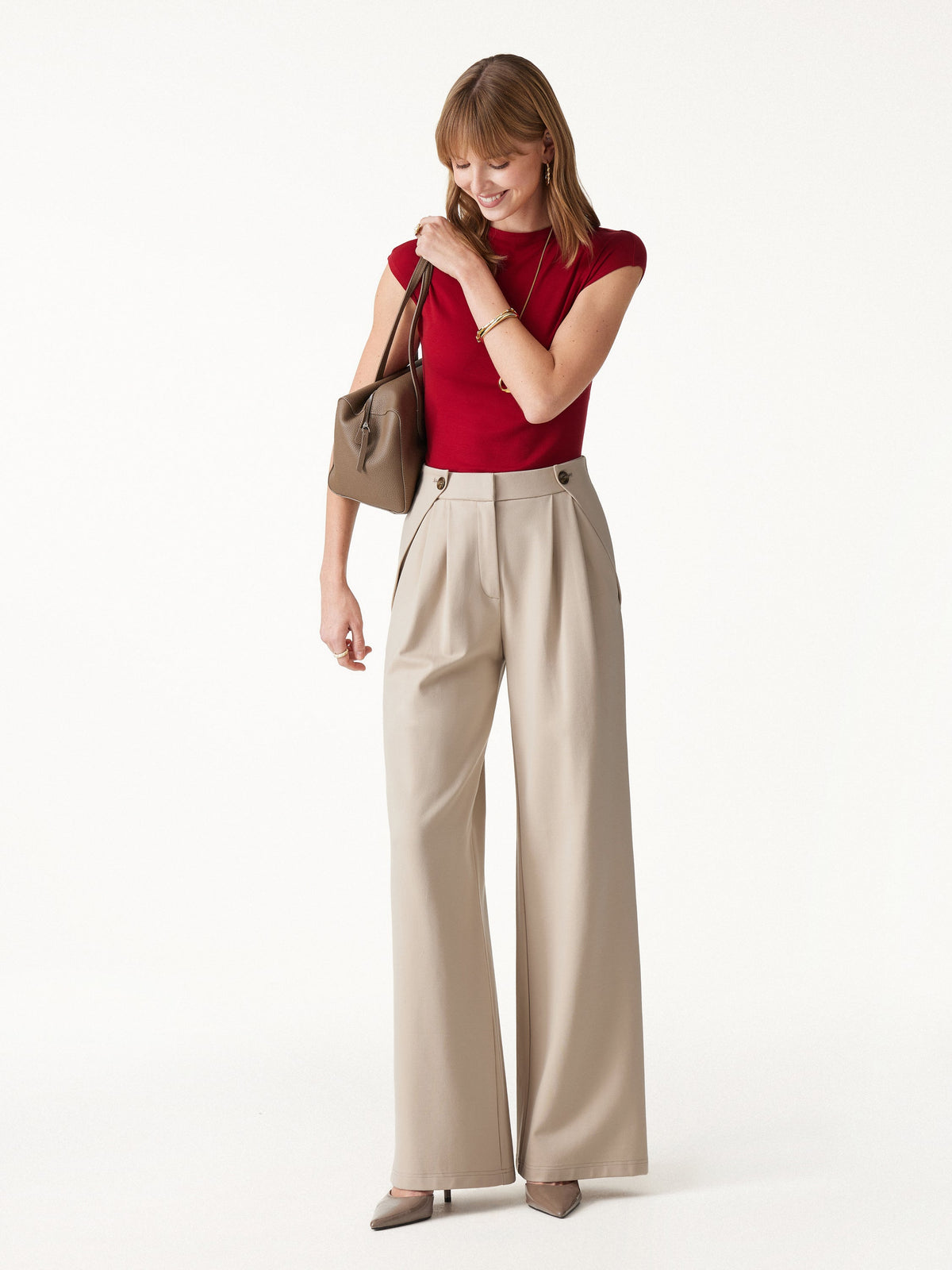 OGLmove Women's Ponte High-Rise Wide-Leg Gusset Pants
