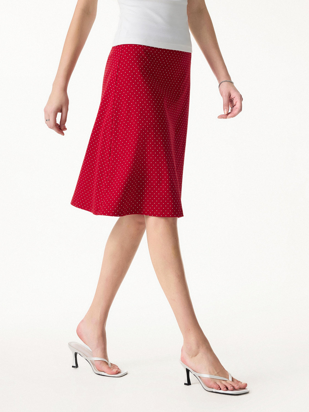 Women's Stretch Cotton Polka Dot A-Line Flare Skirt
