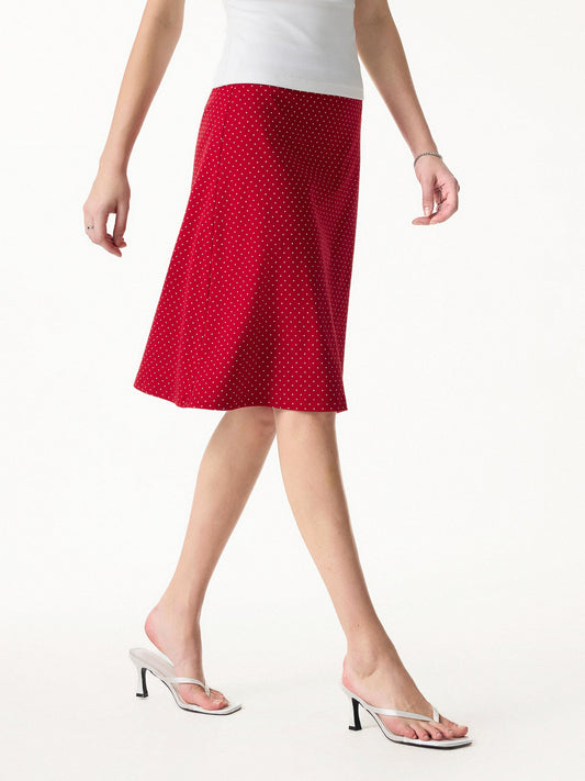 Women's Stretch Cotton Polka Dot A-Line Flare Skirt
