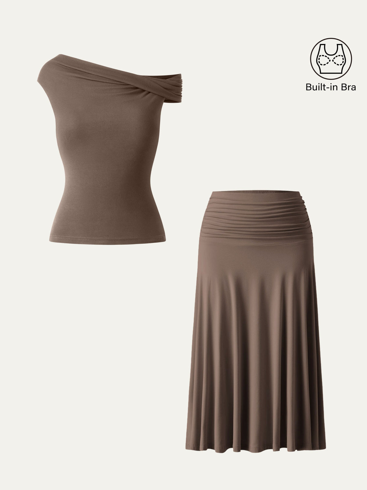 Women's 2-Piece Brami Top and Side Ruched Midi Skirt Set