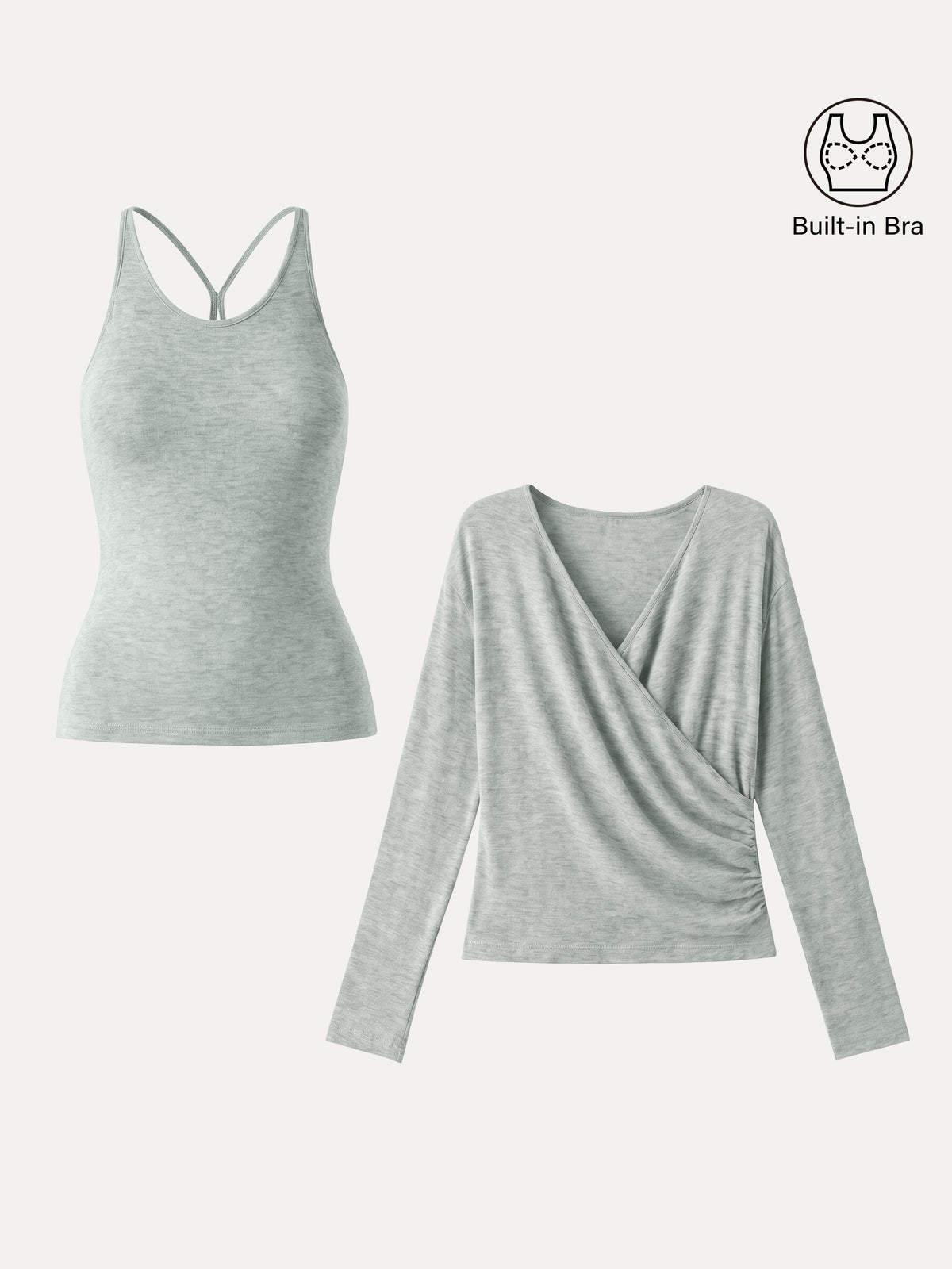 OGLmove Women's Eco-MiYaMoon Cashmere Cami and Surplice Ruched Top Set
