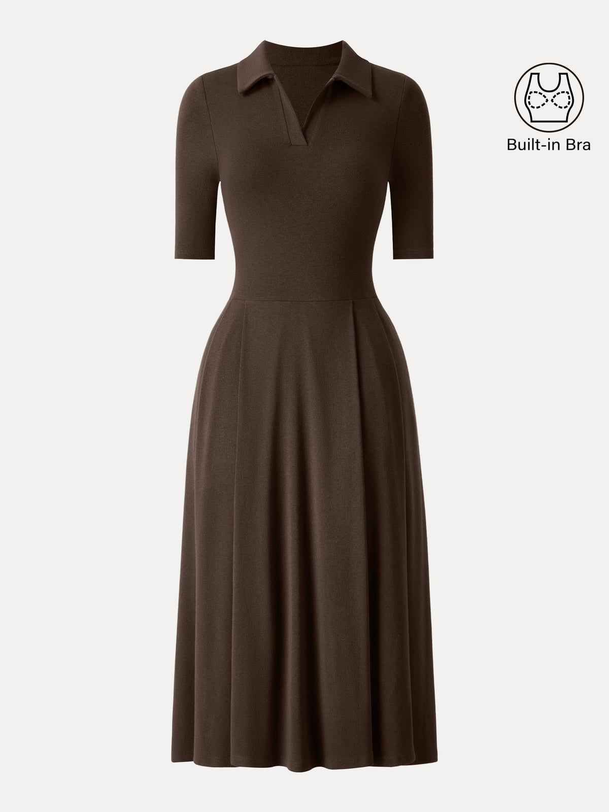 OGLmove Women's Polo Neck Elbow-Sleeve Midi Bra Dress