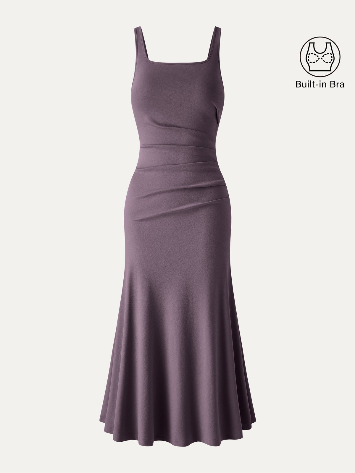 OGLmove Women's Square Neck Tucked Open Back Midi Bra Dress