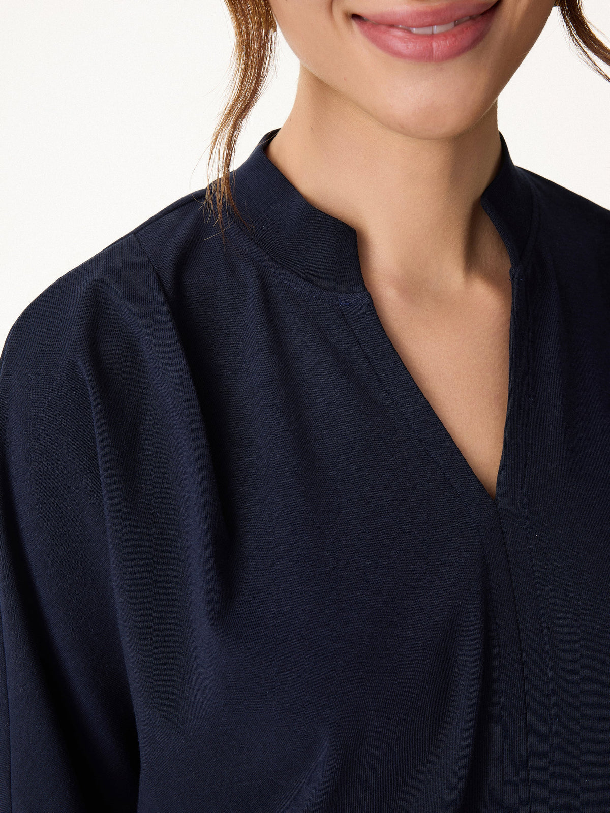 OGLmove Women's Light Cotton Rib Stand Collar V-Neck Top