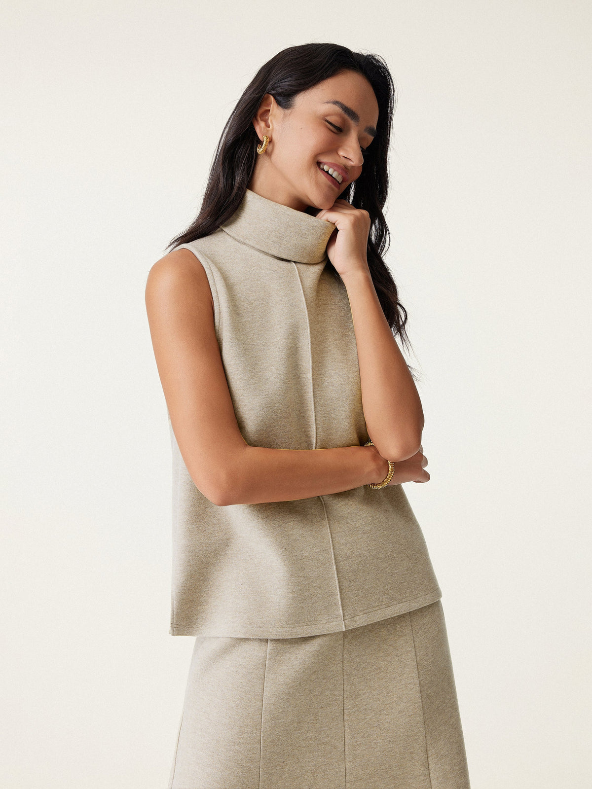 Women's Turtle Neck Split Hem Top & High Waisted Straight Leg Pant Set