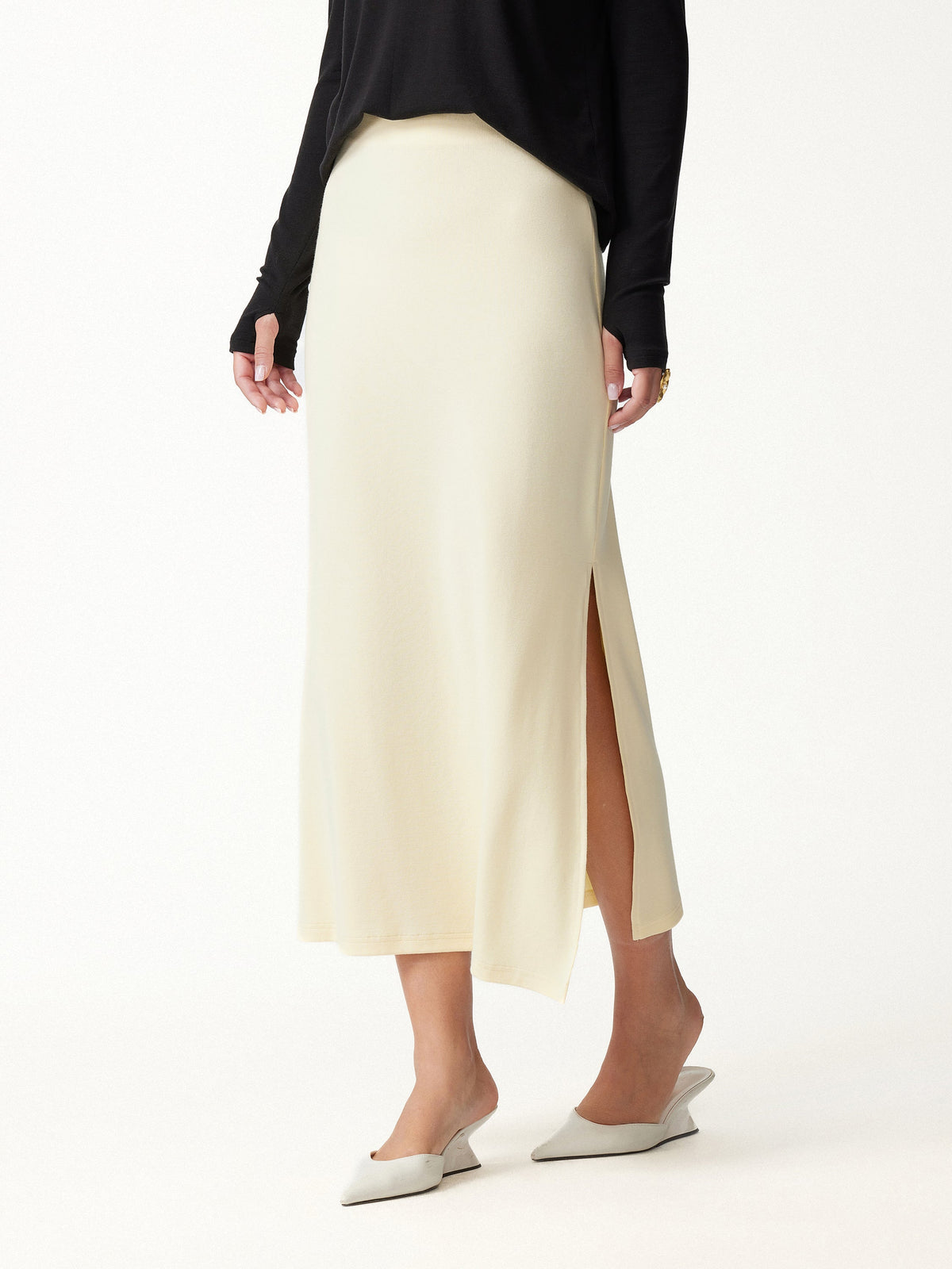 OGLmove Women's Eco-Mousse Mid-Rise Side-Slit Column Midi Skirt
