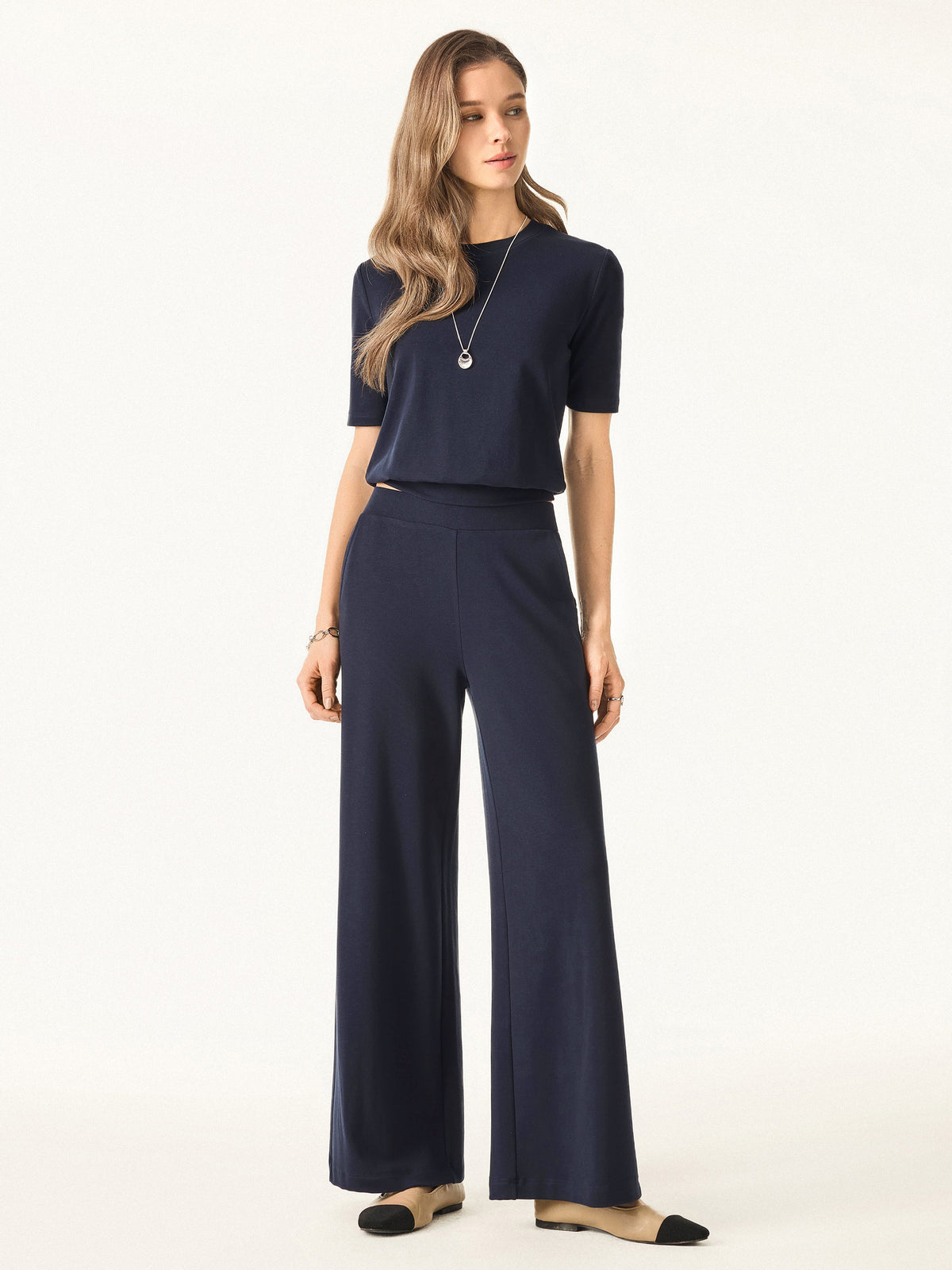 OGLmove Women's Lyocell Wool Mid-Rise Wide-Leg Pull-On Pants with Pockets