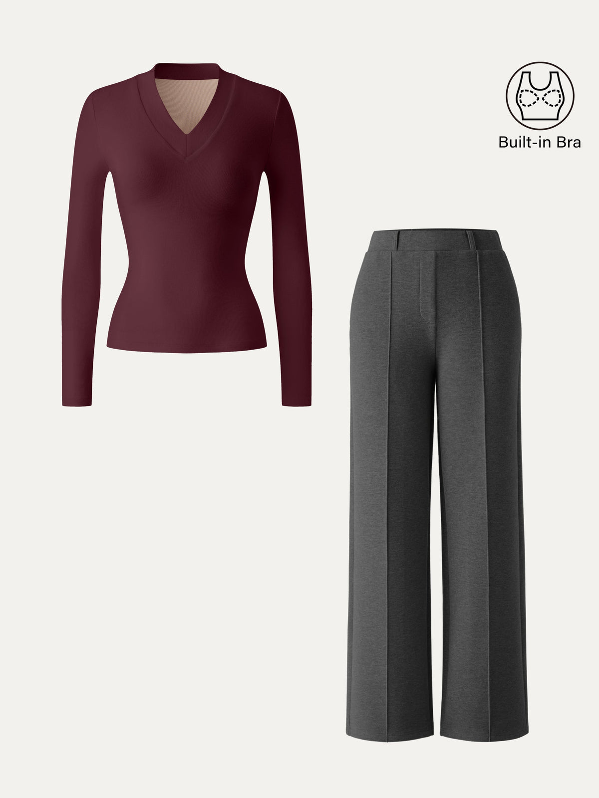 OGLmove Women's V-Neck Slimming Brami Top & Straight Leg Pant Set