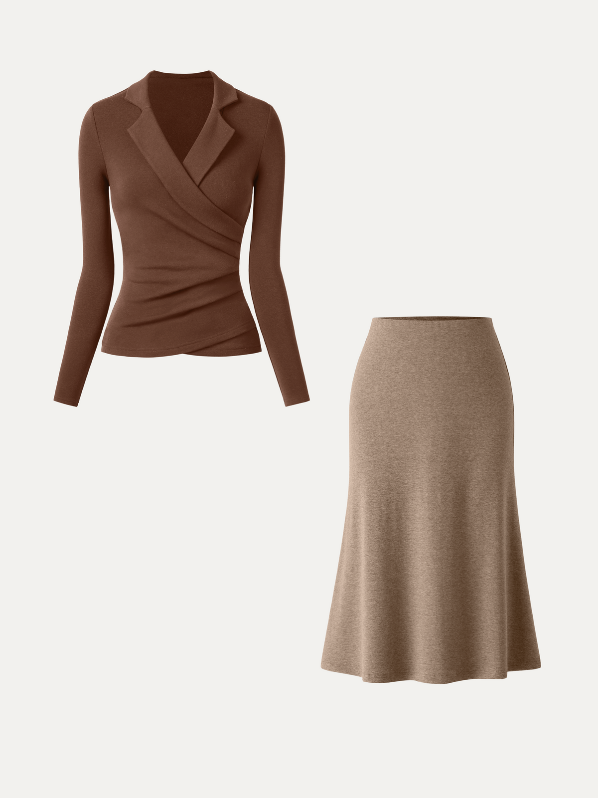 OGLmove Women's Eco-Mousse Collared Surplice Top & Midi Skirt Set