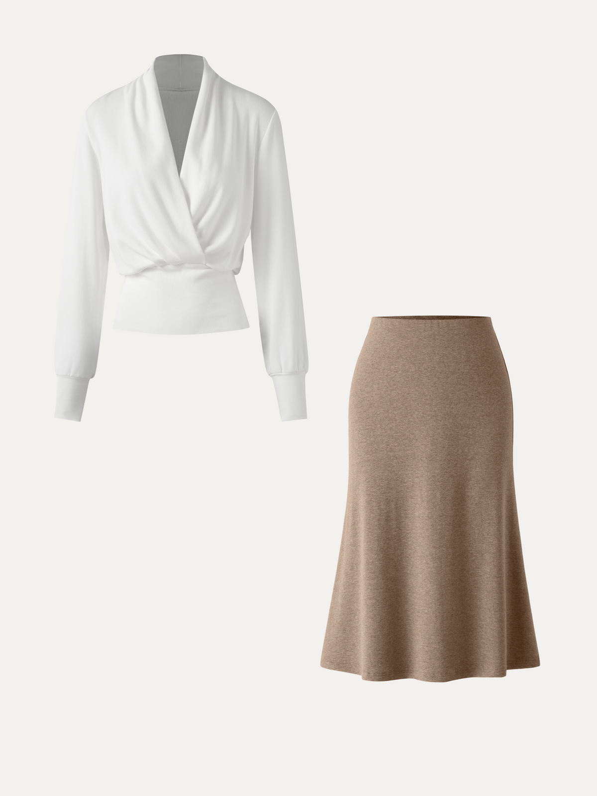 OGLmove Women's Surplice Banded Hem Top and Midi Skirt Set