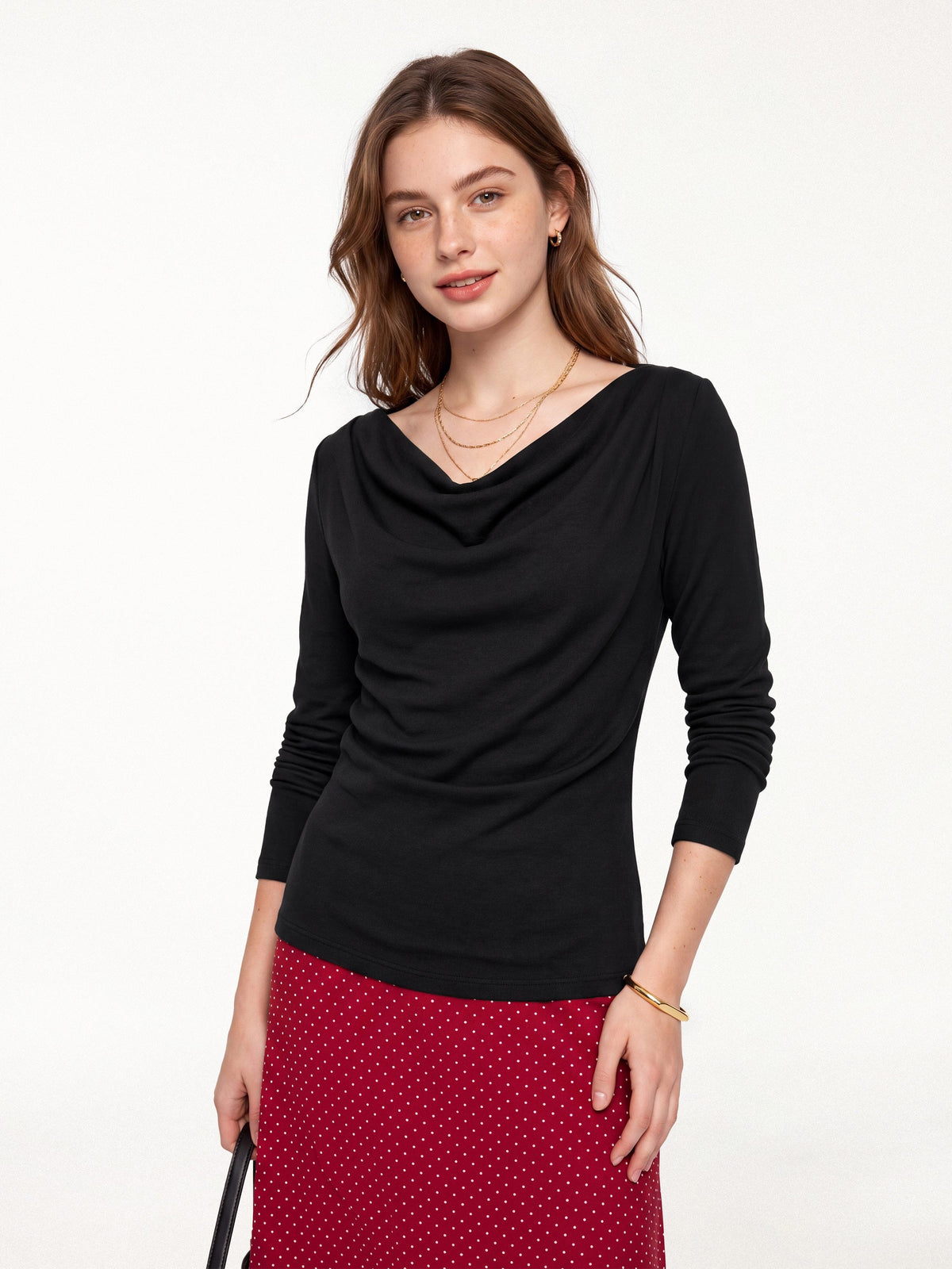 OGLmove Women's Cowl Neck Long Sleeve Draped Top