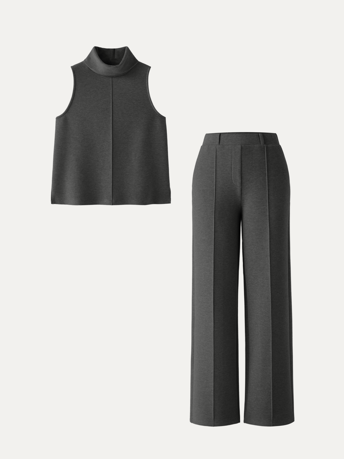 Women's Turtle Neck Split Hem Top & High Waisted Straight Leg Pant Set