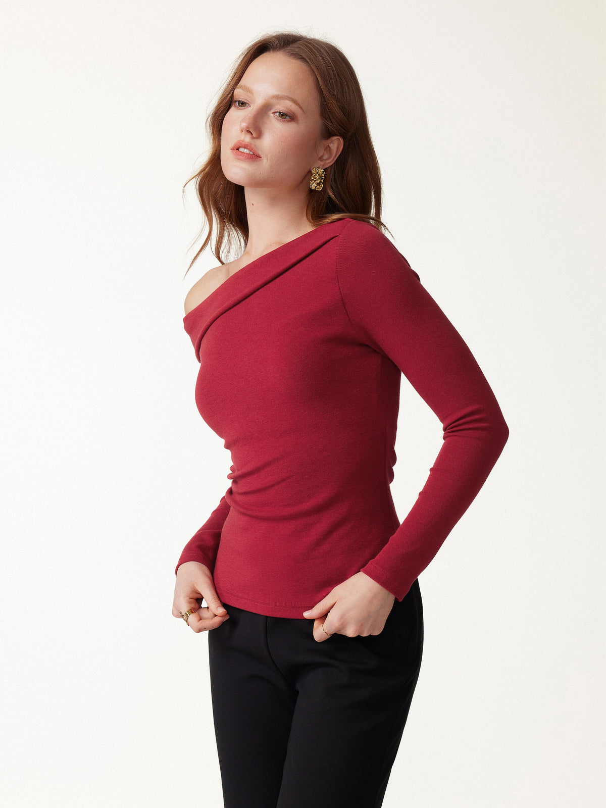 OGLmove Women's Eco-Mousse® Asymmetrical Neck Long Sleeve Bra Top