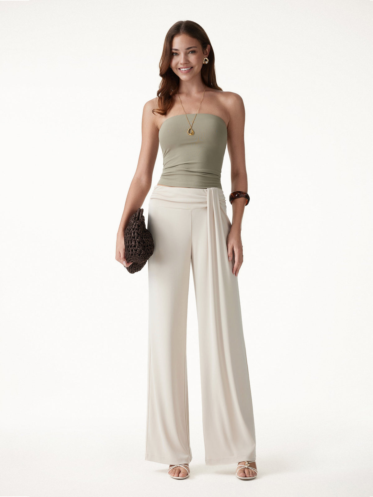 OGLmove Women's 2-Piece Boatneck Top and Wide-Leg Pants Set