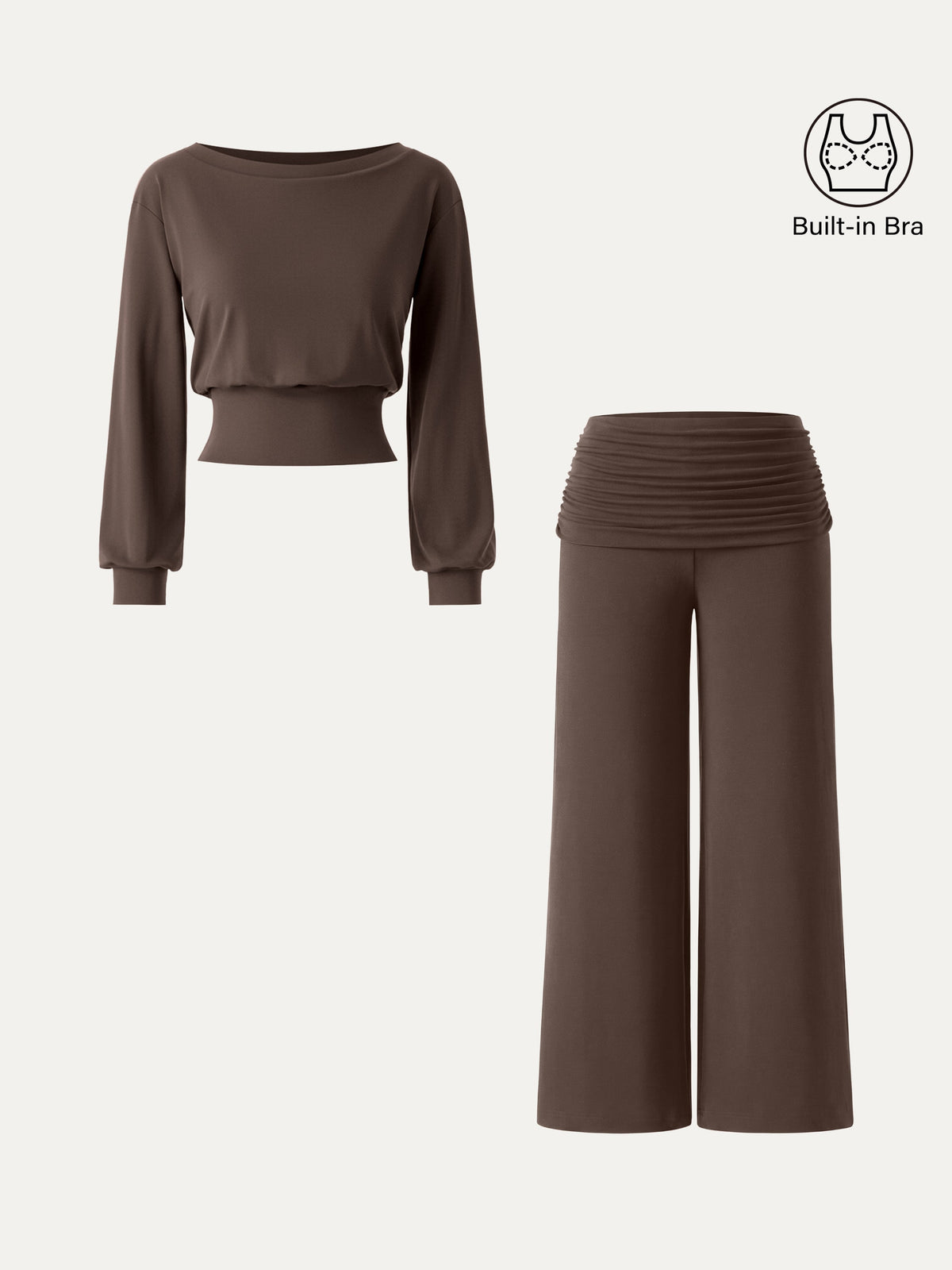 OGLmove Women's 2-Piece Boatneck Bra and Wide-Leg Pants Set