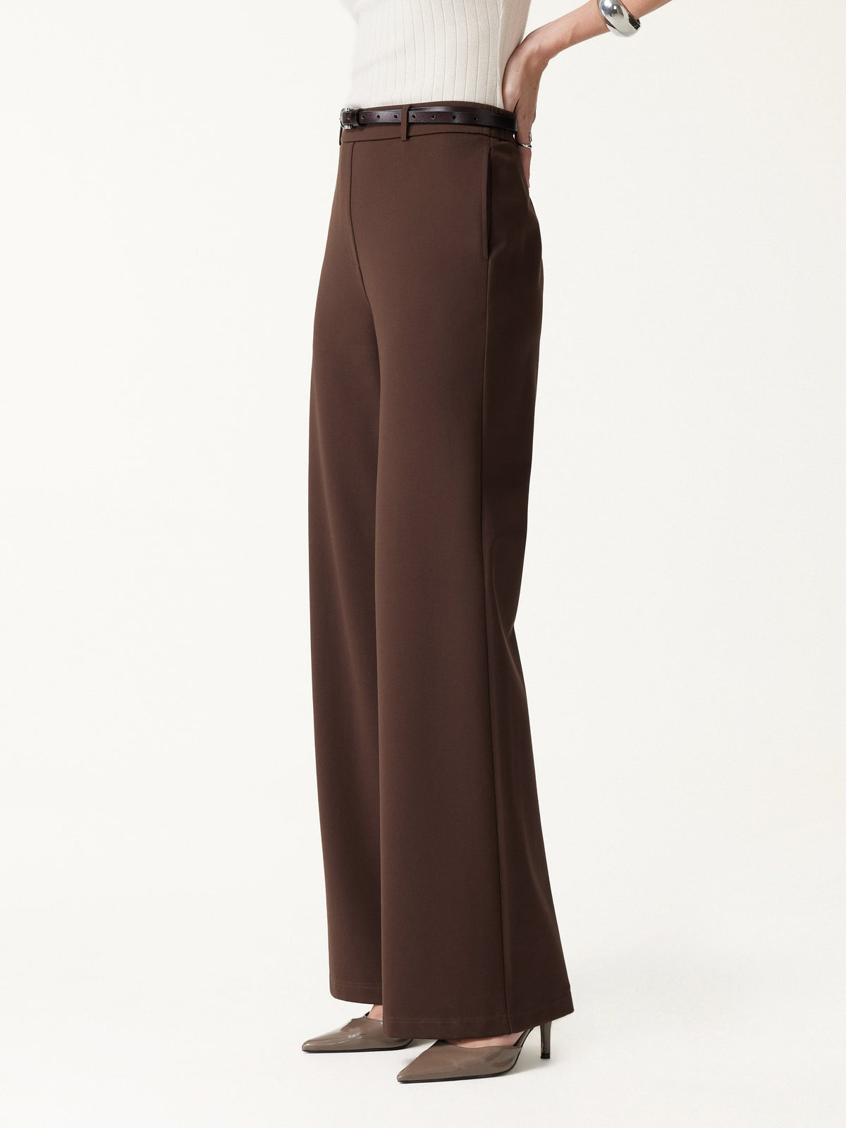 OGLmove Women's Ponte Mid-Rise Wide-Leg Pants with Pockets