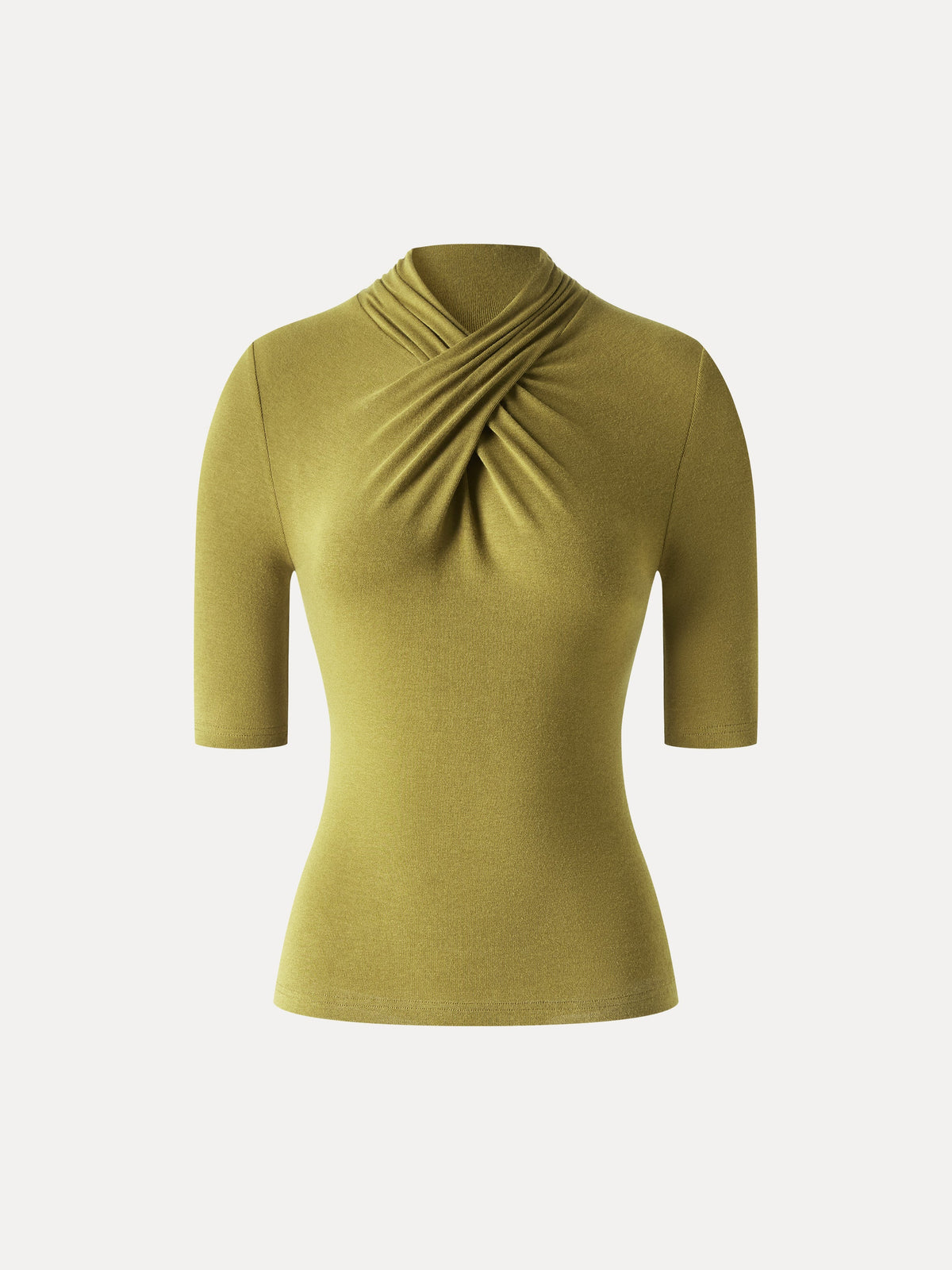 OGLmove Women's Crisscross Mock Neck Elbow Sleeve Ruched Top