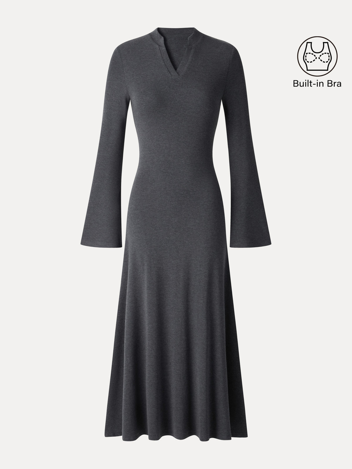 OGLmove Women's Eco-Mousse V-Neck Long Sleeve Midi Dress