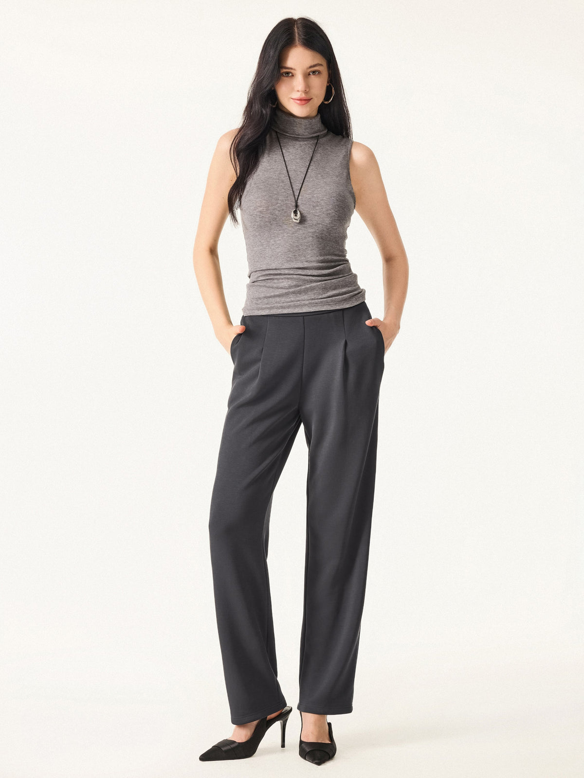 OGLmove Women's Sandwashed Spacer Mid Rise Straight Leg Pull-on Trousers