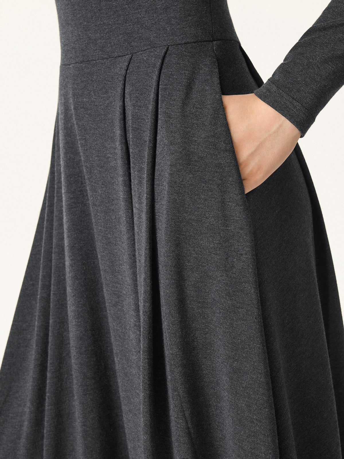 OGLmove Women's Light Warm Mockneck Pleated Midi Bra Dress with Pockets