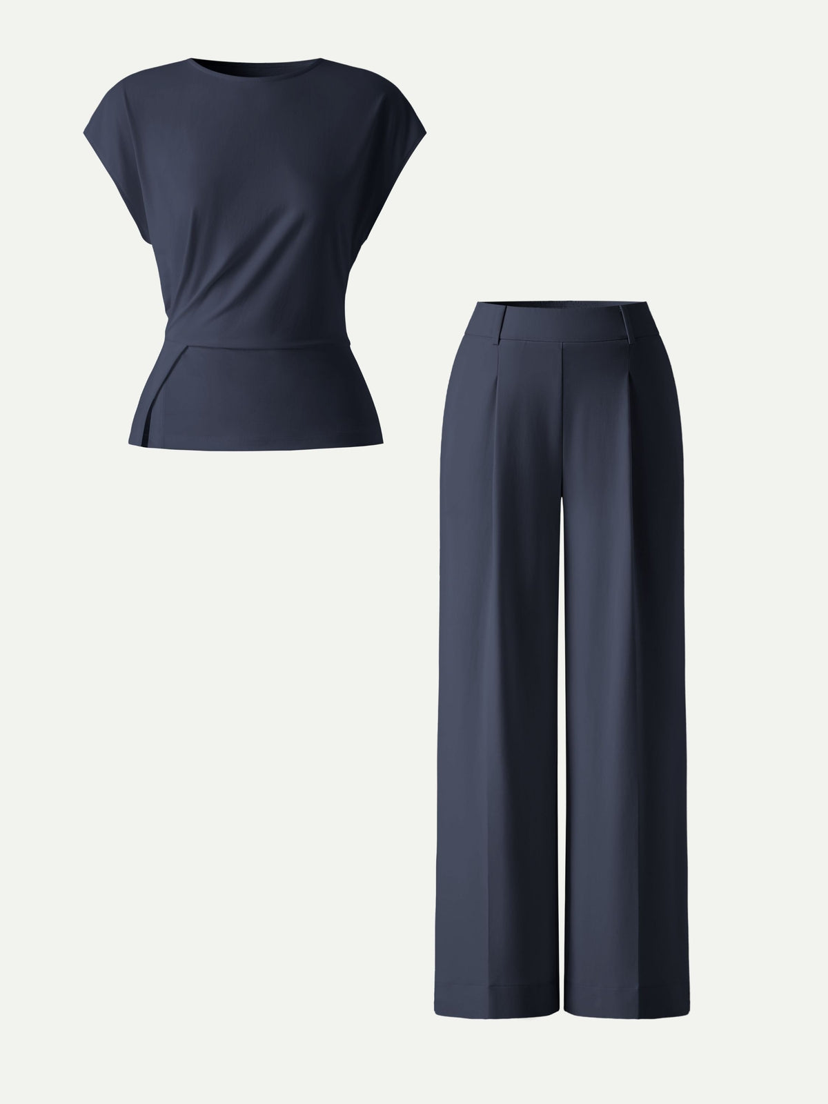 OGLmove Women's Round Neck Tucked Top and Wide Leg Pants Set