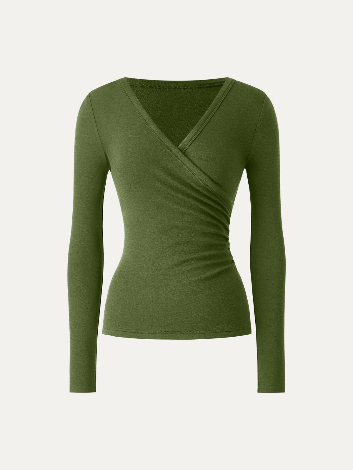 OGLmove Women's Eco-MiYaMoon® Surplice Ruched Long Sleeve Top