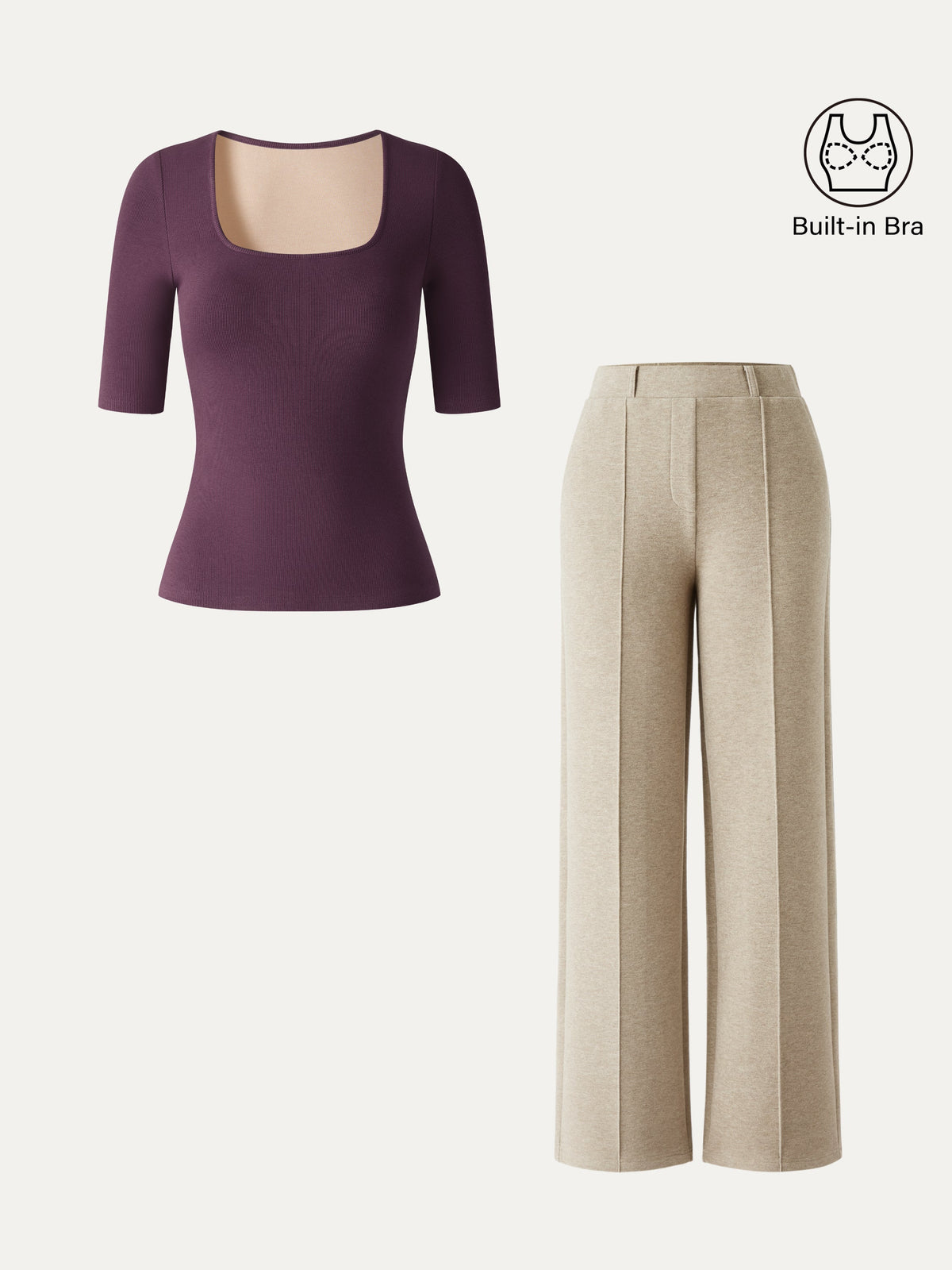 OGLmove Women's Square Neck Bra Top and Straight-Leg Pants Set