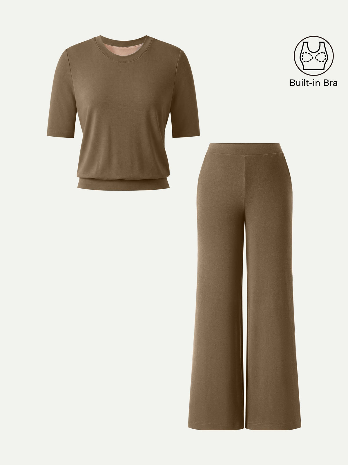 Women's Mid Rise Wide Leg Pants & Crewneck Bra Top Set
