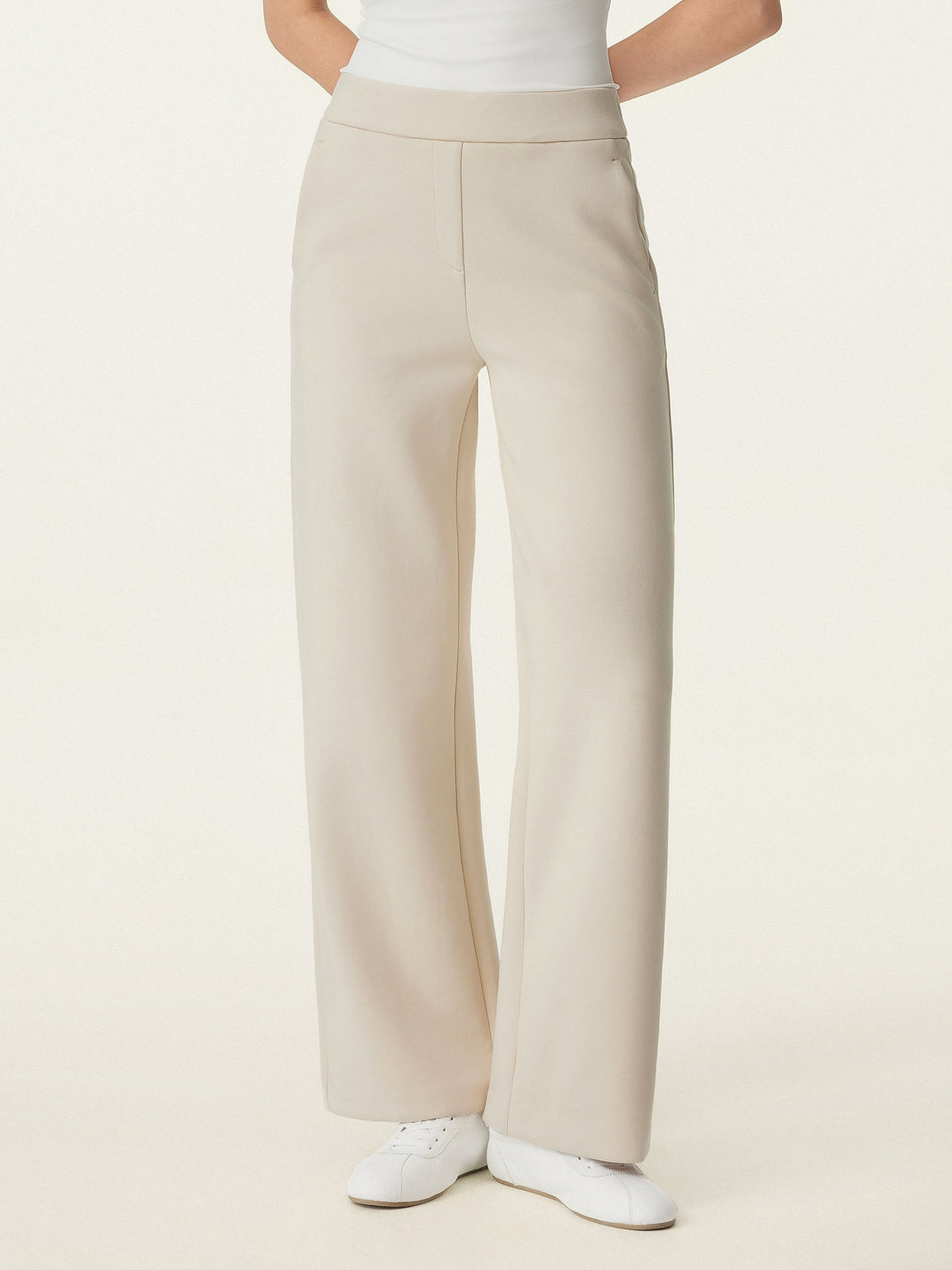 OGLmove Women's Textured Mid-Rise Pull-on Straight Pants with Pockets