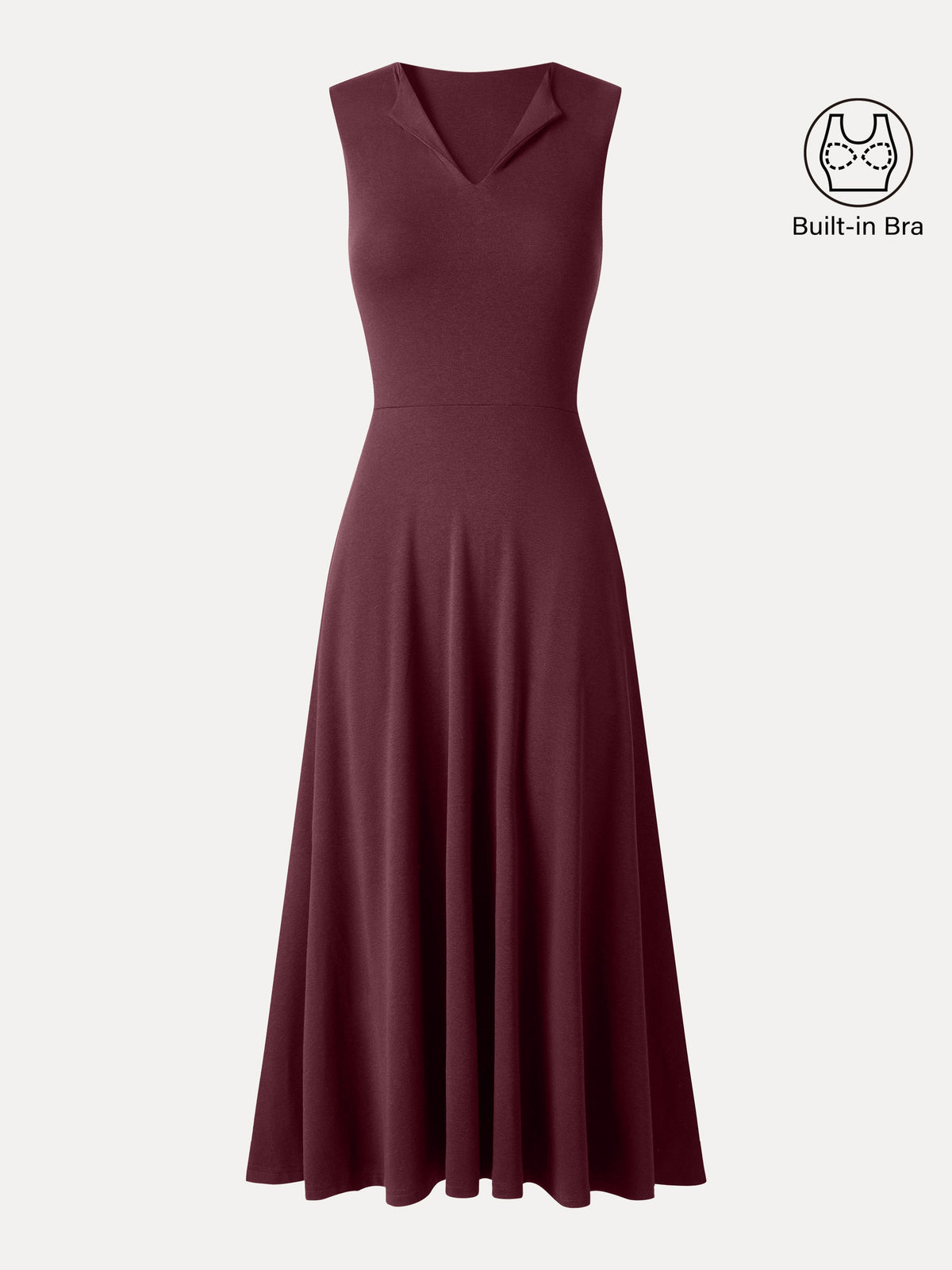 OGLmove Women's Ribbed Collared V-Neck Sleeveless Midi Bra Dress with Pockets