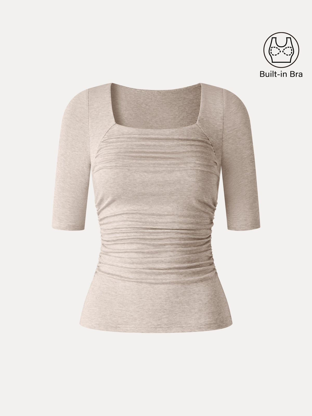 OGLmove Women's Lyocell-Wool Square Neck Elbow Sleeve Ruched Bra Top