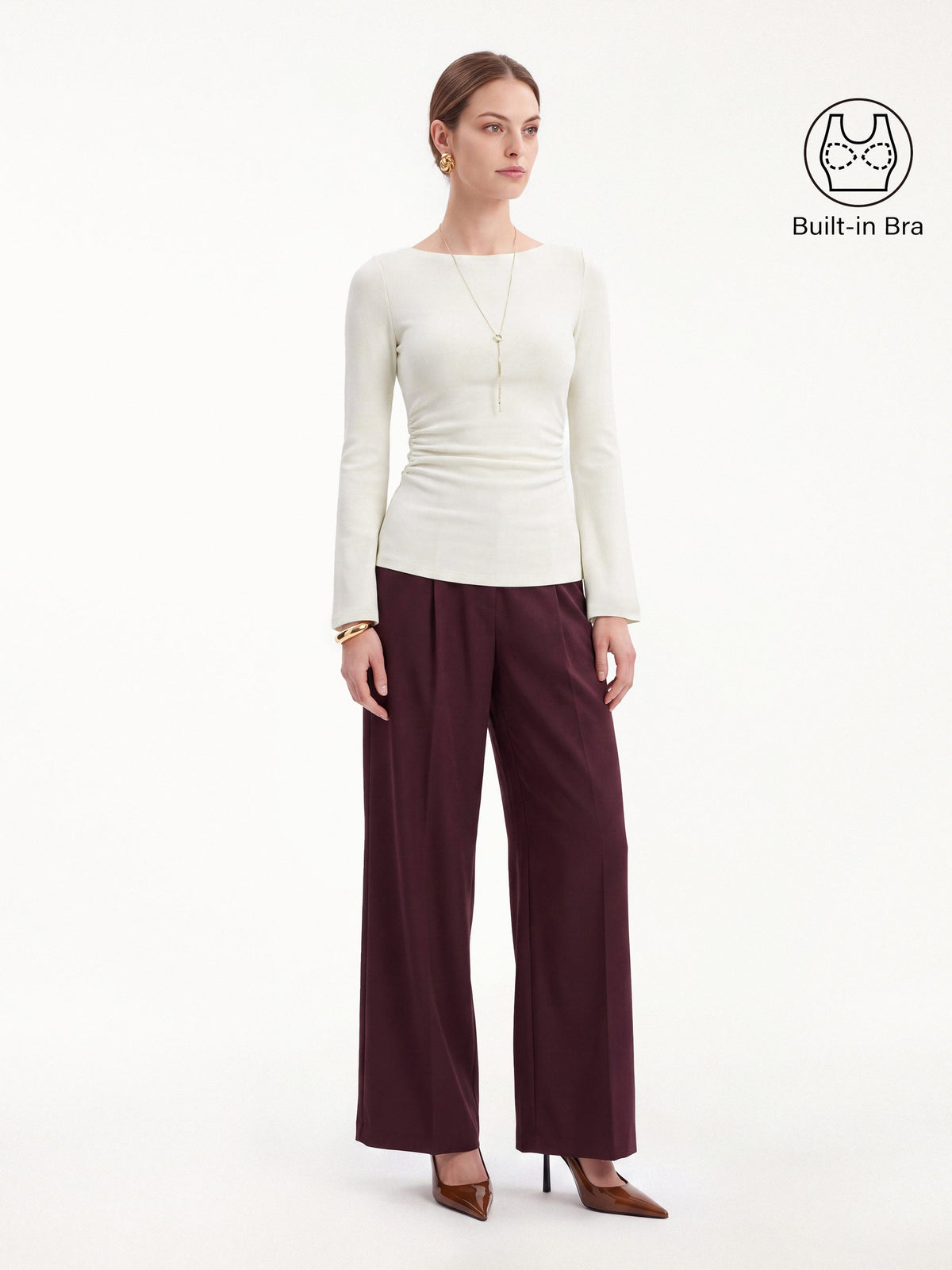 OGLmove Women's Eco-Mousse® Round Neck Bell Sleeve Ruched Bra Top