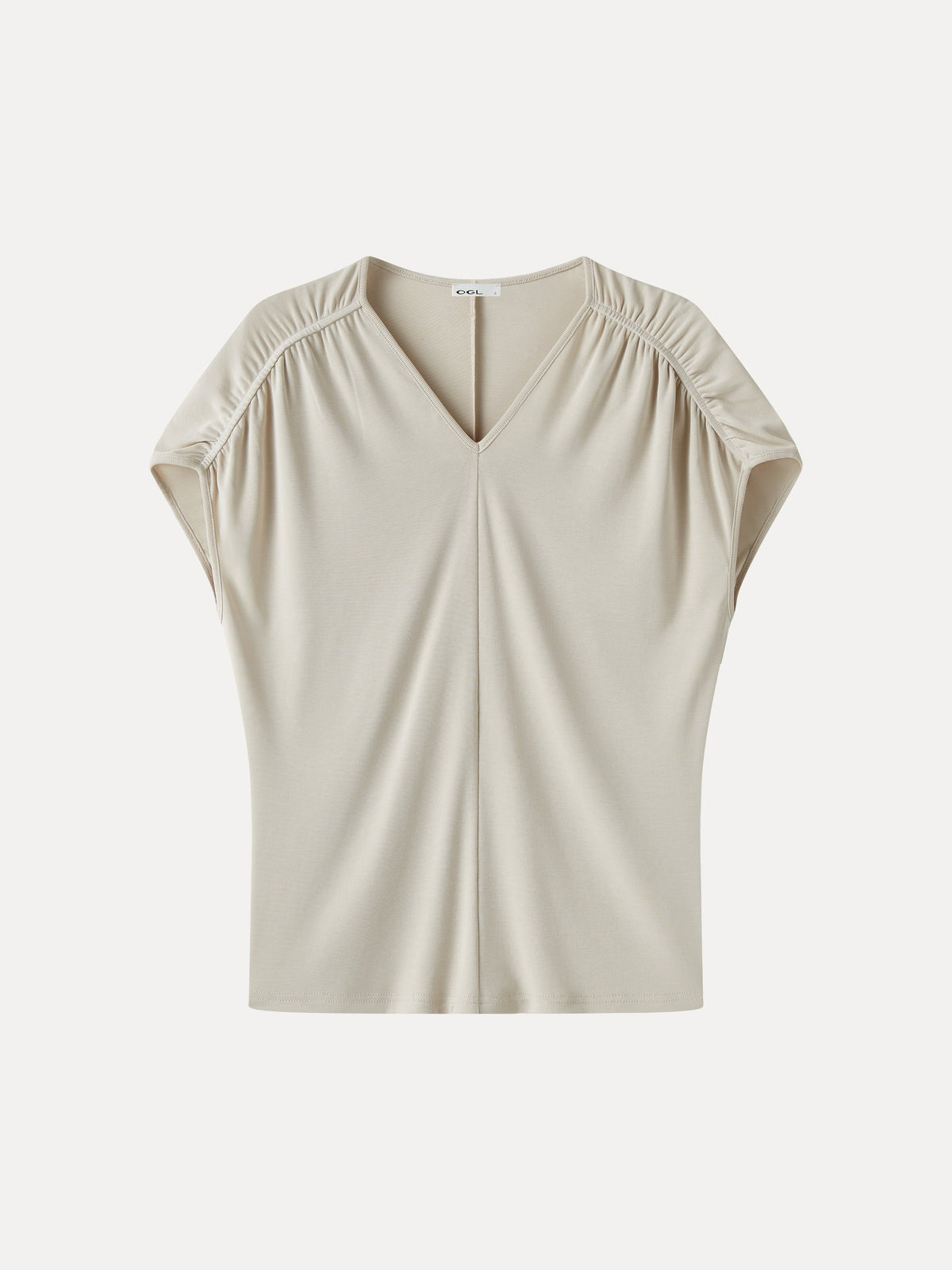 OGLmove Women's Modal Relaxed V-Neck Gathered Shoulder Top