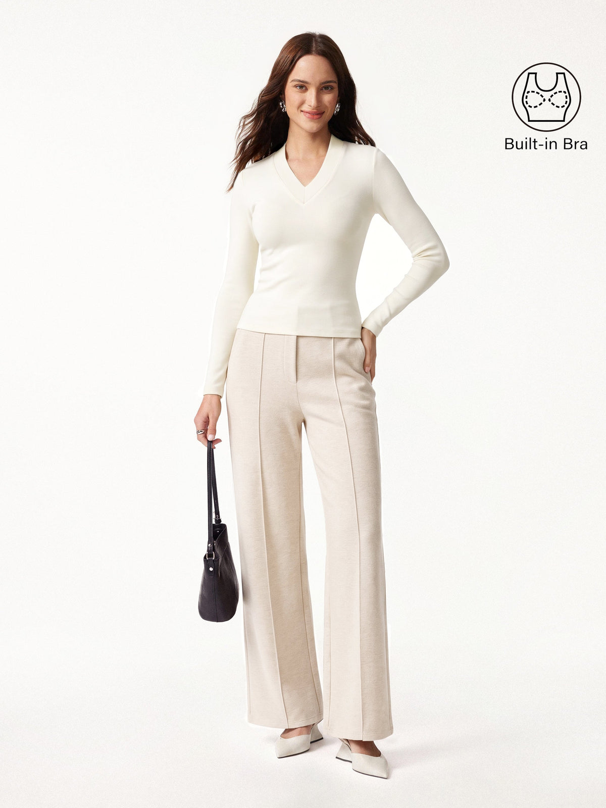 OGLmove Women's V-Neck Slimming Brami Top & Straight Leg Pant Set