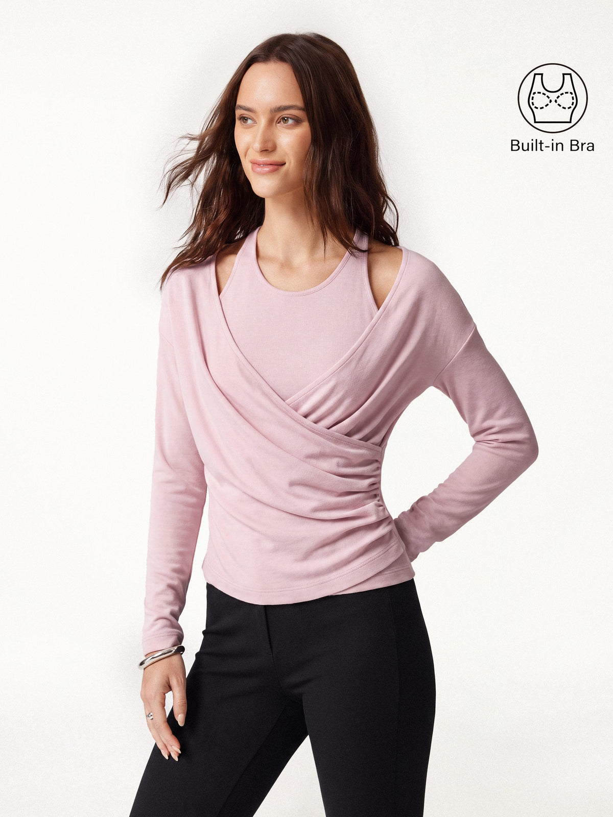 OGLmove Women's Eco-MiYaMoon Cashmere Cami and Surplice Ruched Top Set