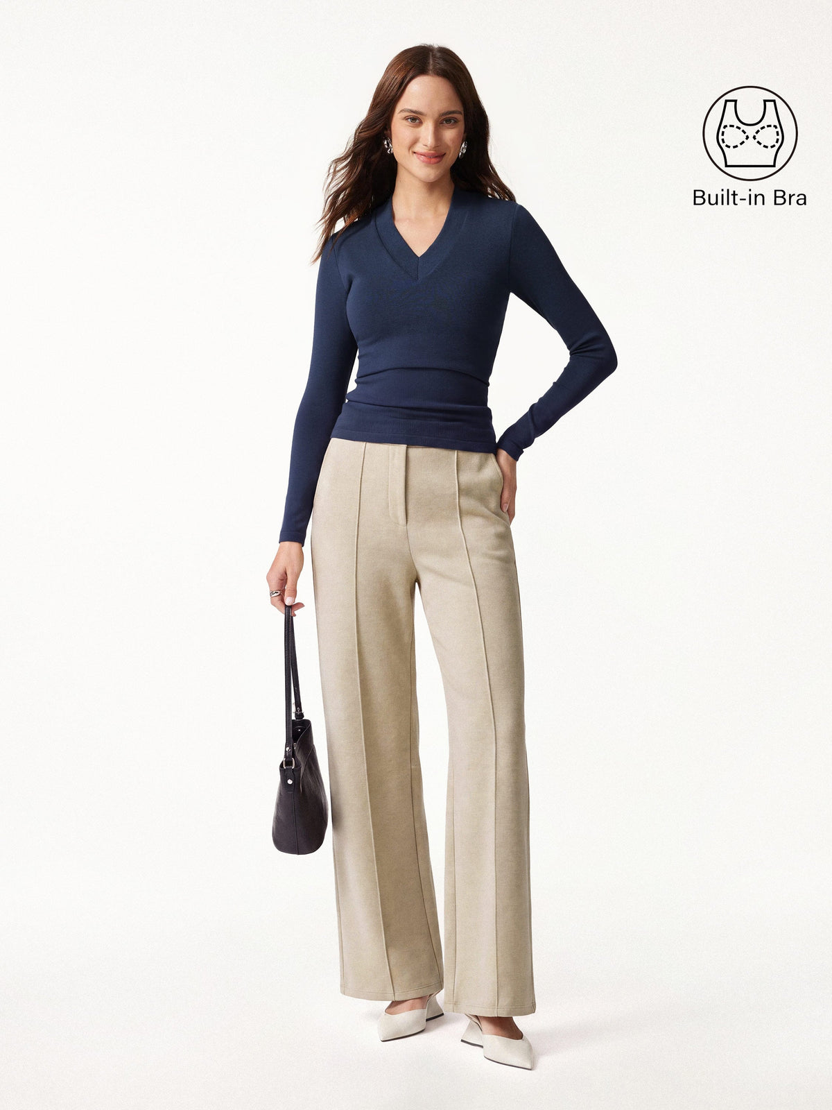 OGLmove Women's V-Neck Slimming Brami Top & Straight Leg Pant Set