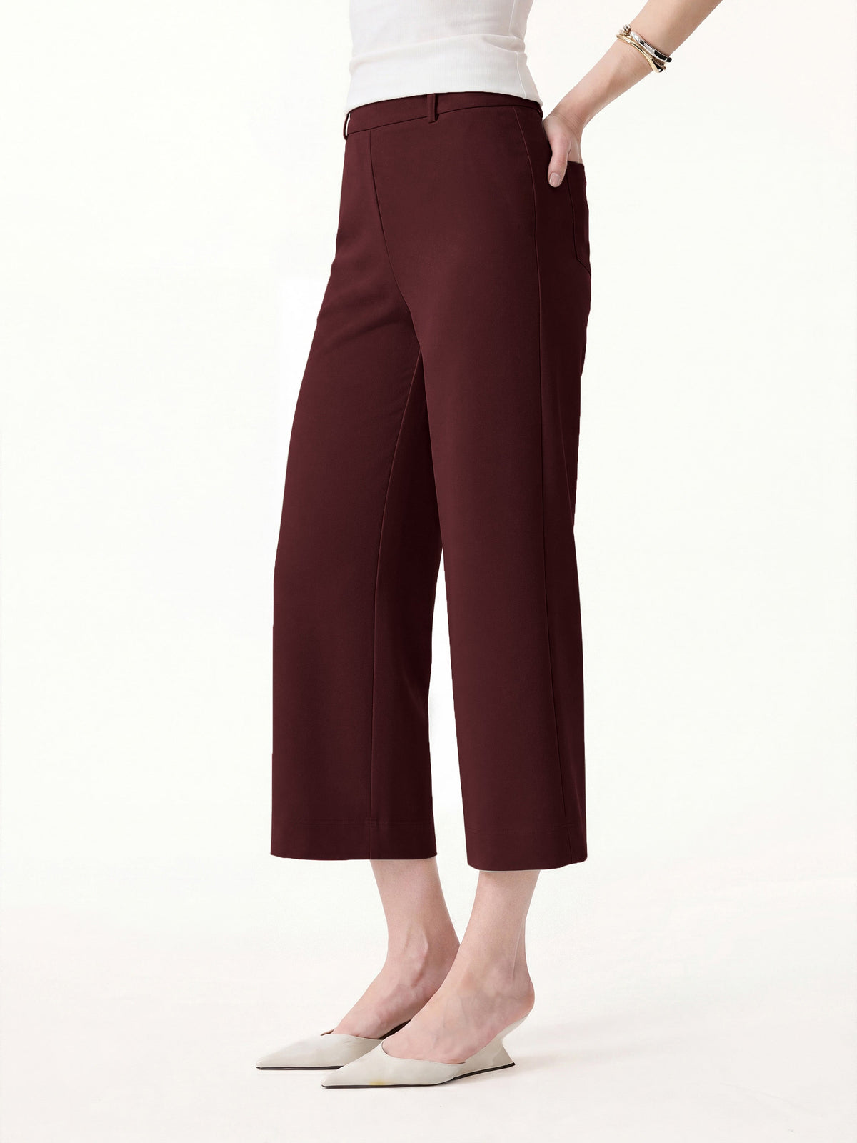 OGLmove Women's Mid Rise Cropped Wide Leg Pants with Pockets