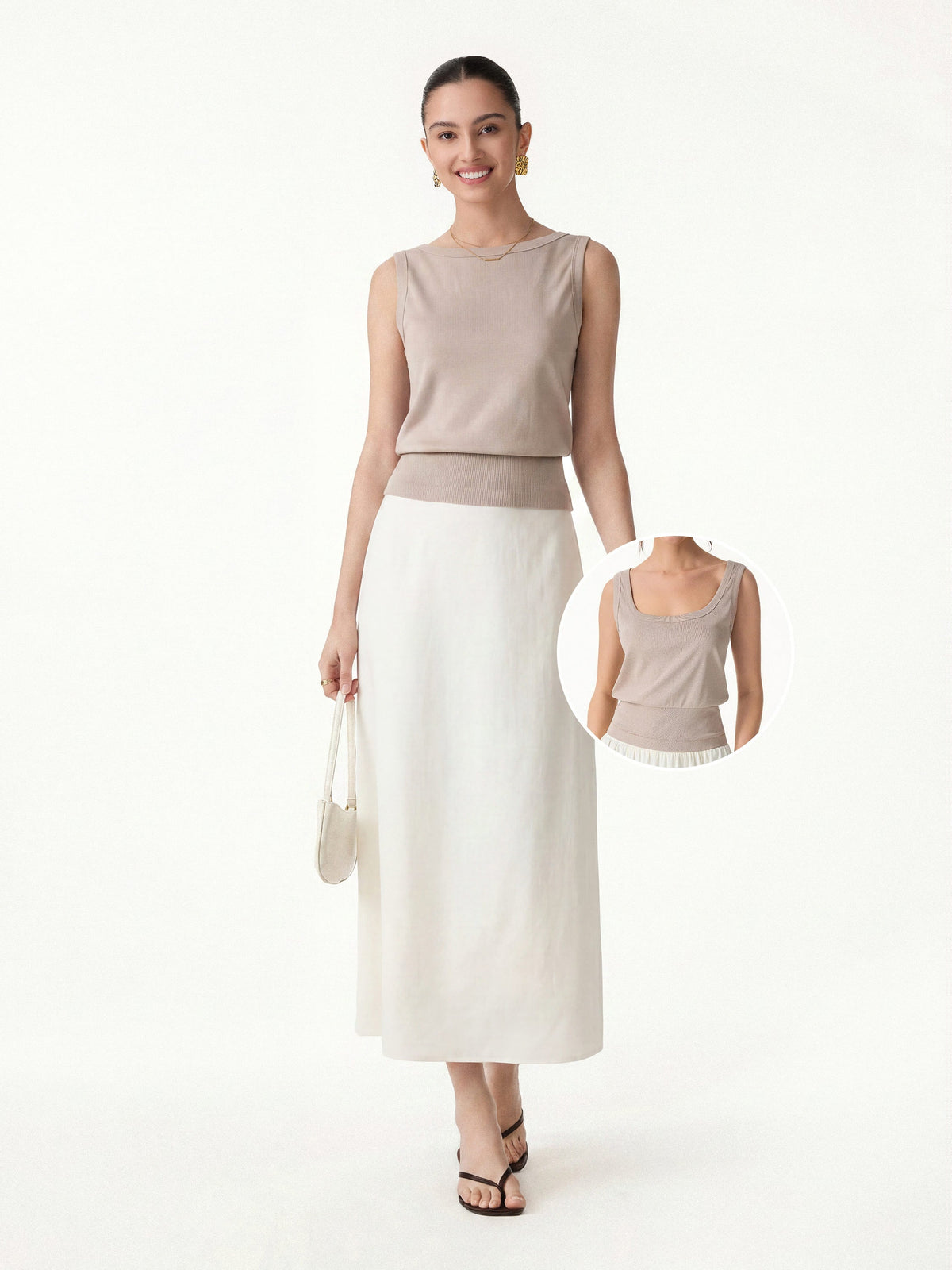 OGLmove Women's Reversible Boatneck Top and Maxi Flared Pull-On Skirt Set