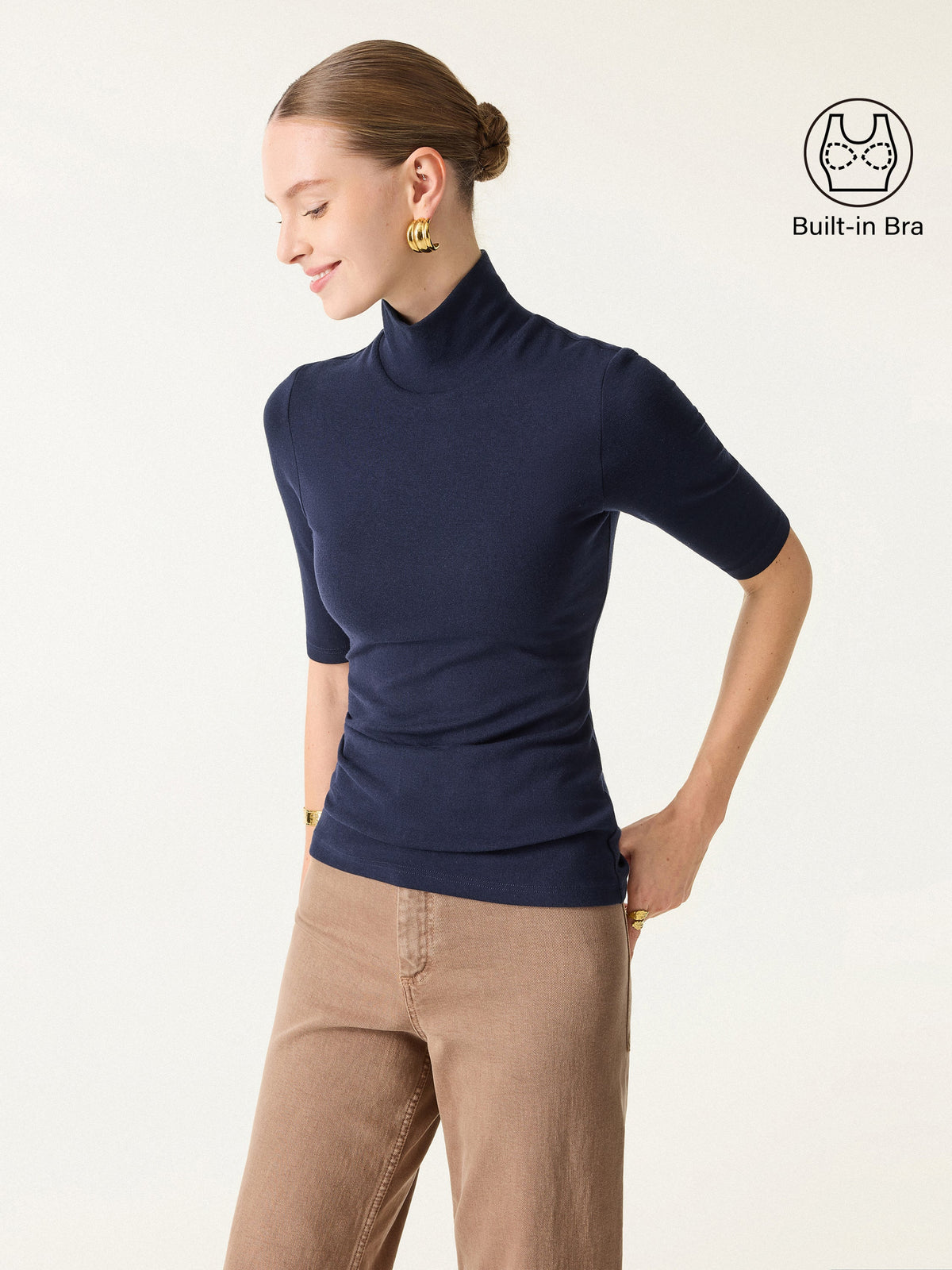 OGLmove Women's Eco-Mousse® Turtleneck Elbow Sleeve Bra Top