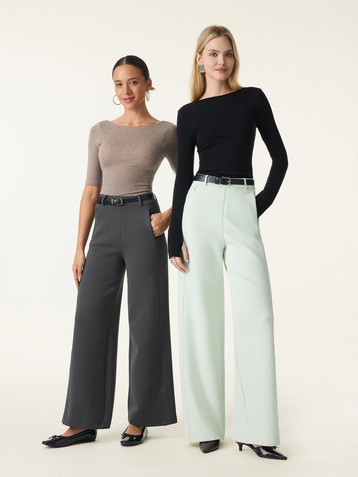 OGLmove Women's Stretch Cotton Blend Slimming High-Rise Wide-Leg Pants