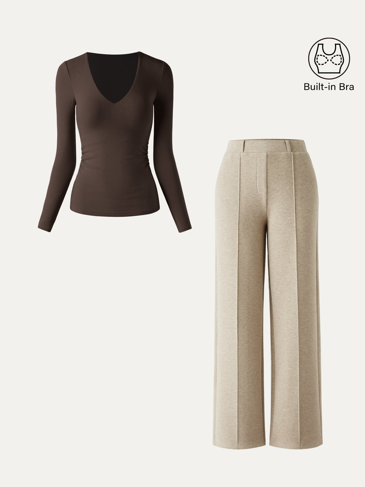 OGLmove Women's V-Neck Bra Top and Straight-Leg Pants Set