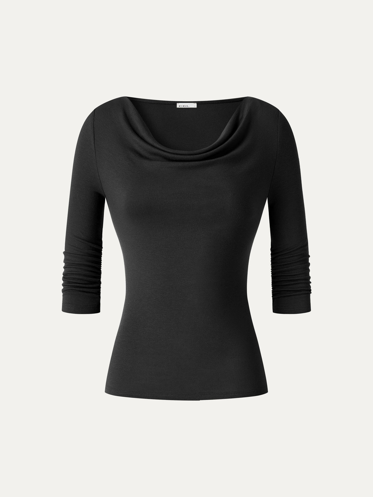 OGLmove Women's Lyocell-Wool Cowl Neck 3/4 Sleeve Top