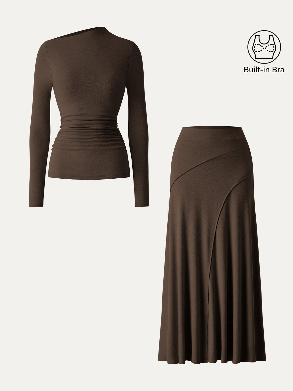 OGLmove Women's Eco-Mousse Asymmetrical Bra Top & Midi Skirt Set