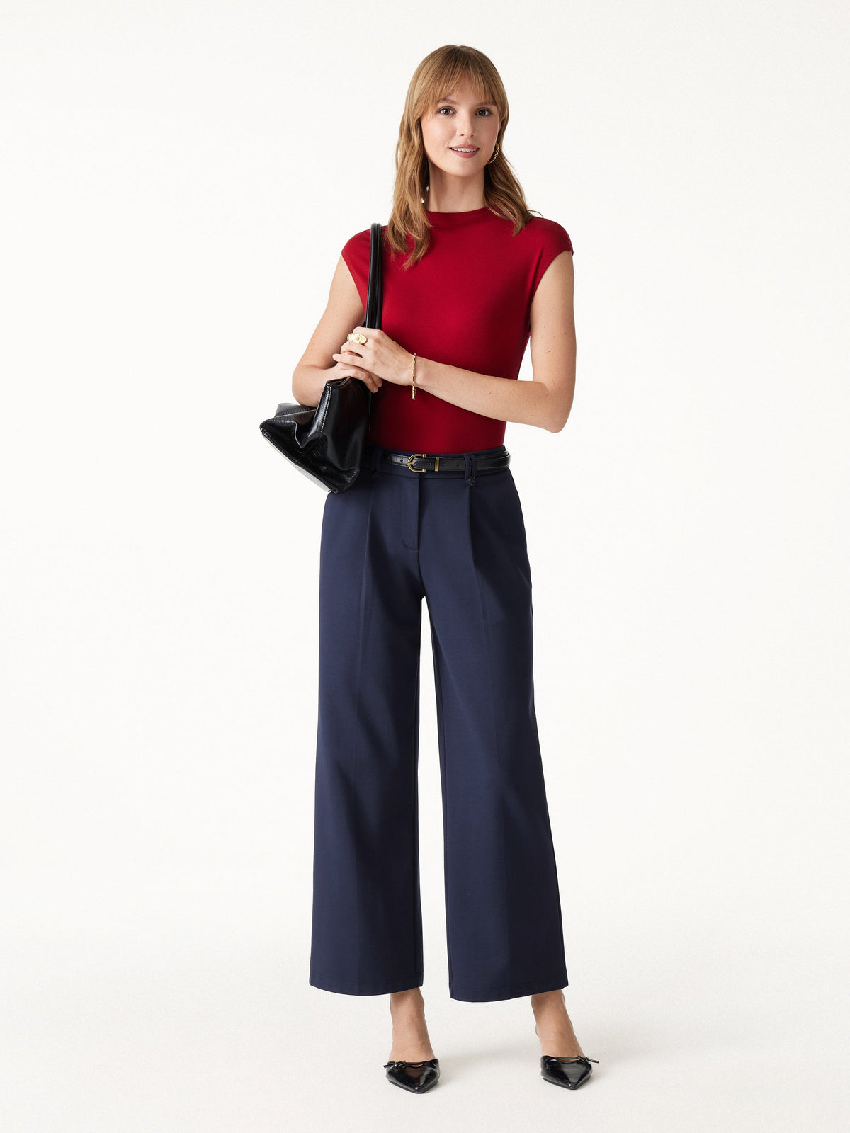 OGLmove Women's Ponte Low-Rise Straight Leg Ankled Pants with Pockets