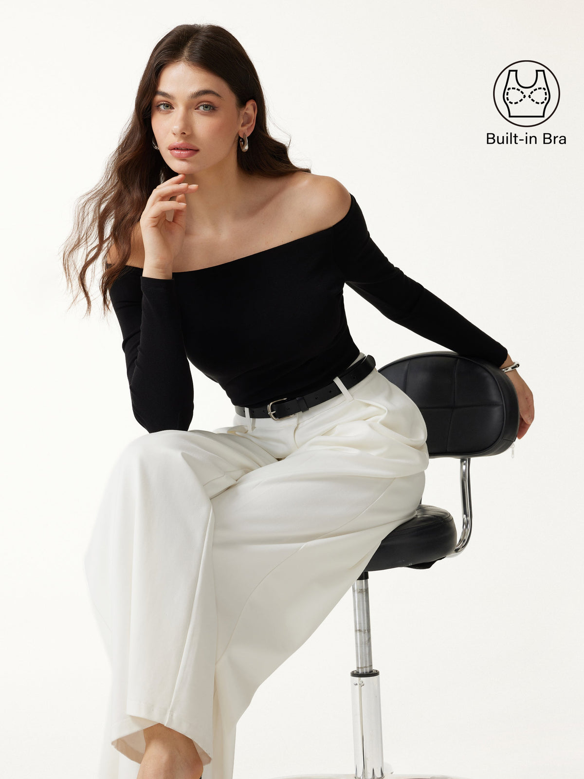 OGLmove Women's Non-Slip Off-Shoulder Long Sleeve Bra Top