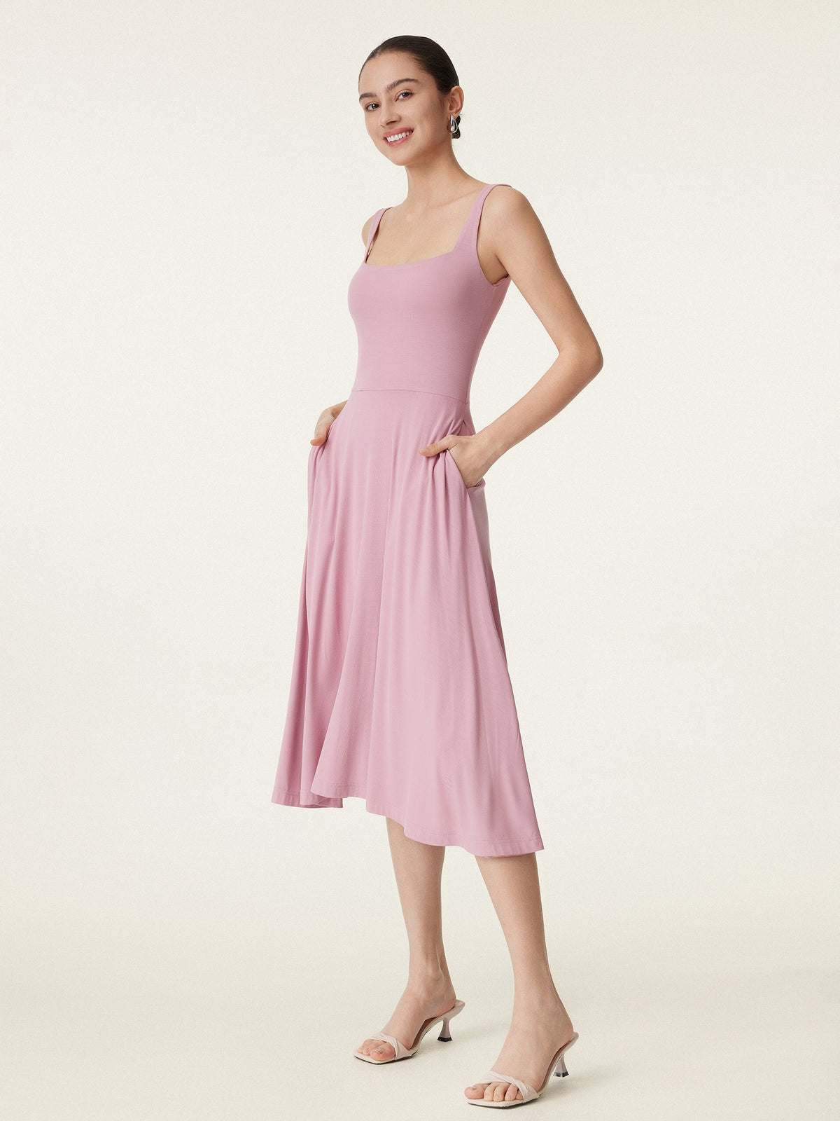 OGLmove Women's Square Neck Flowy Airy Bra Midi Dress
