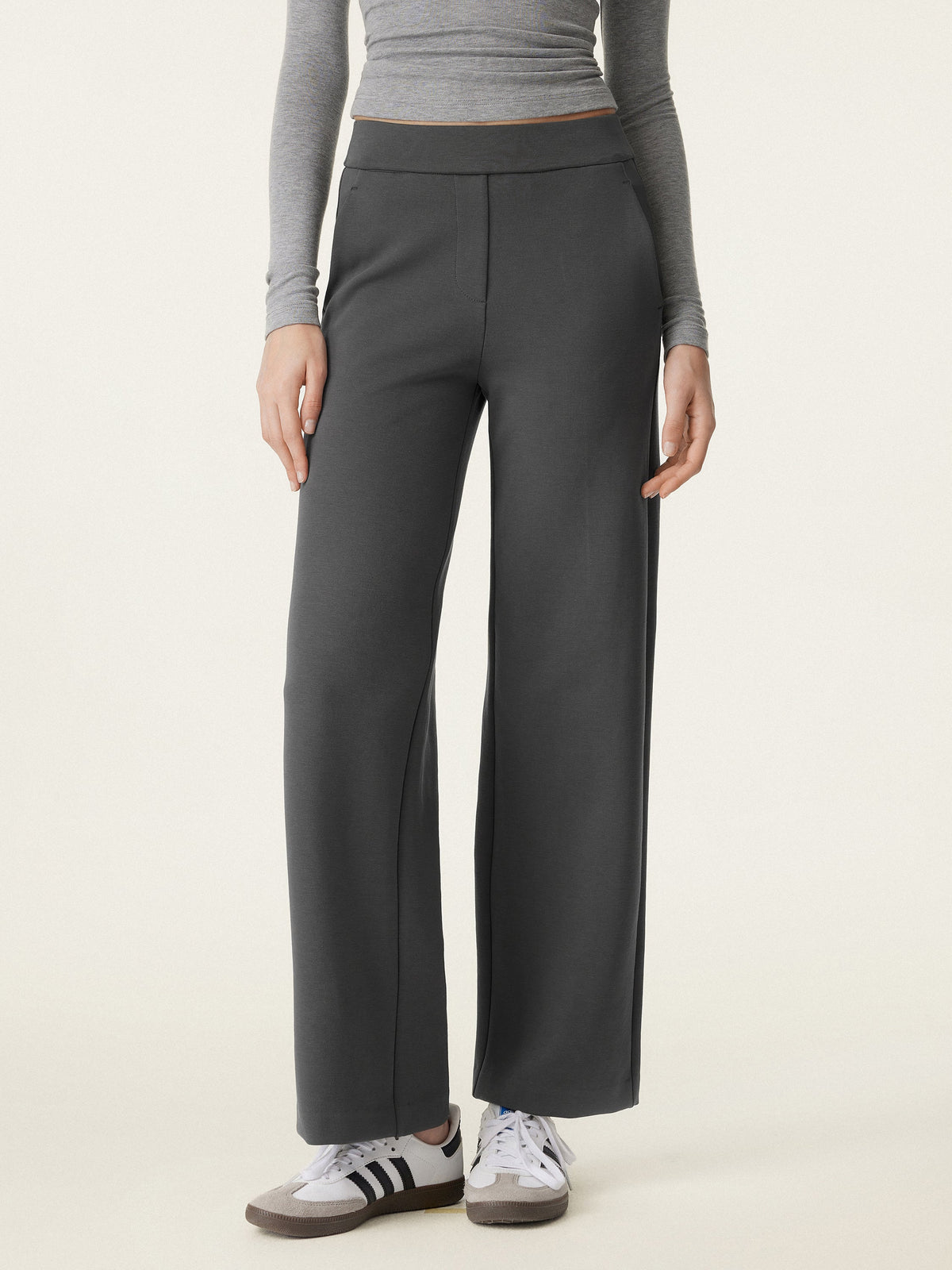 OGLmove Women's Textured Mid-Rise Pull-on Straight Pants with Pockets